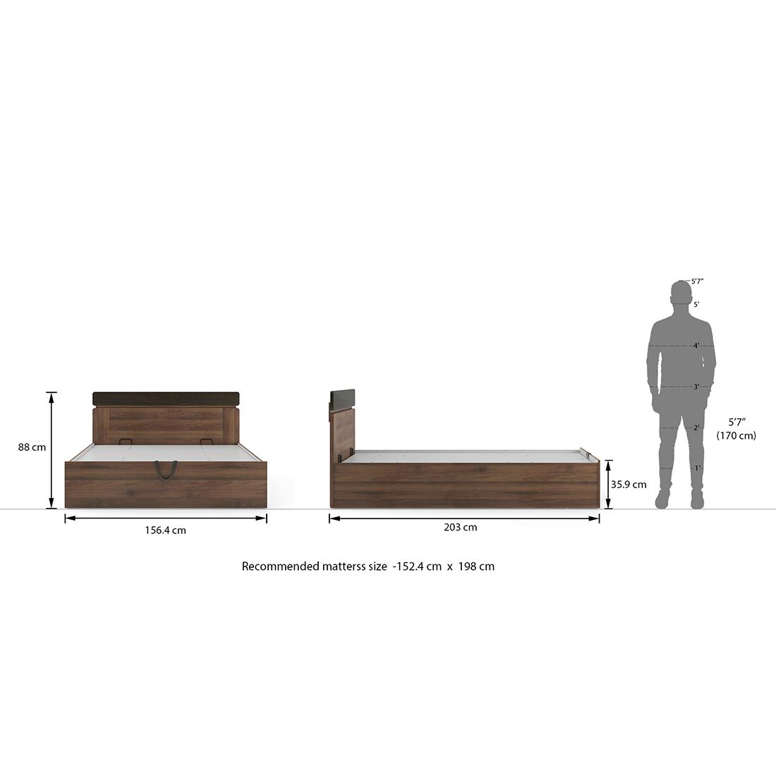 Aruba Engineered Wood Queen Size Hydraulic Storage Bed In Classic Walnut Finish