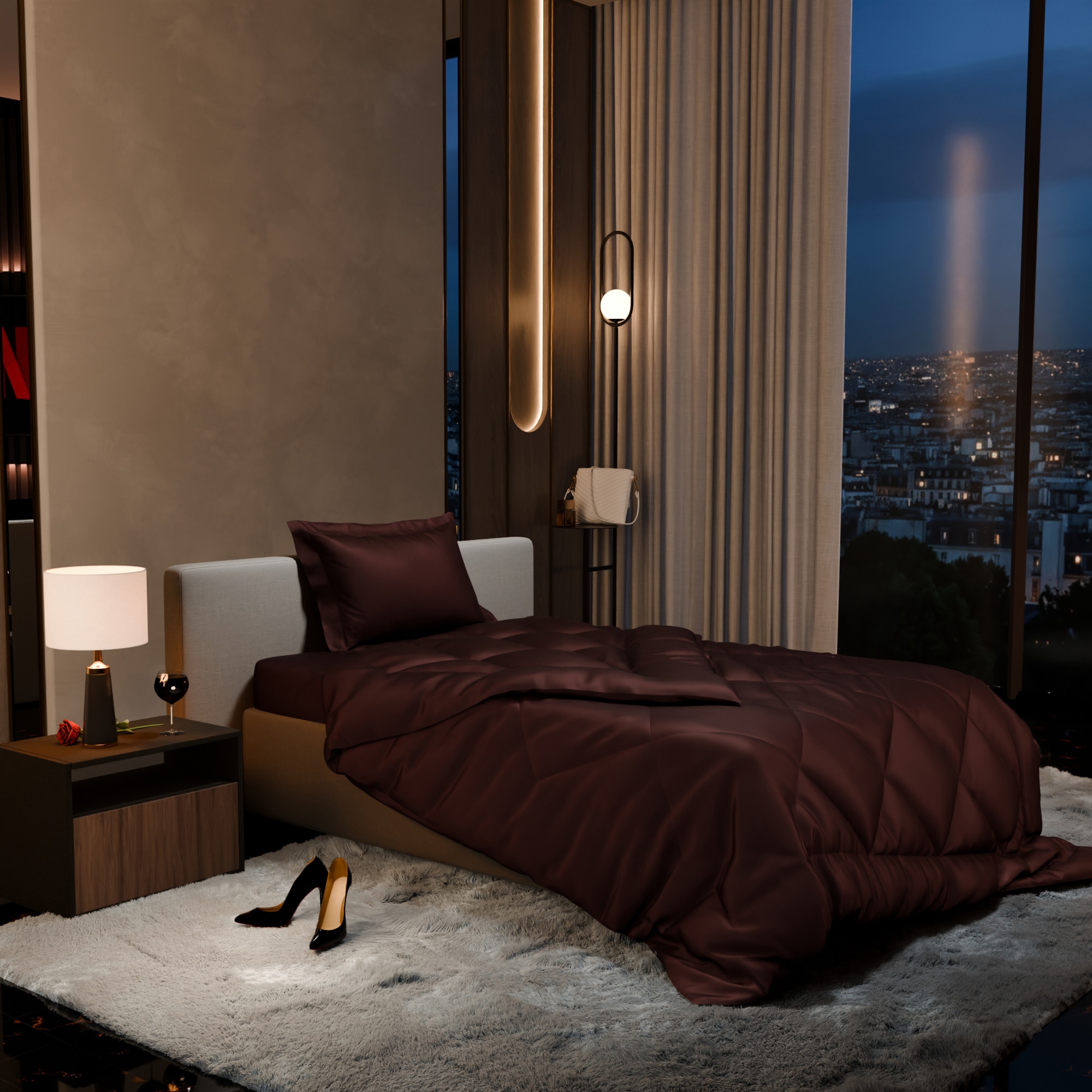 Stoa Paris Comforter for Single Bed, 300TC Satin Comforters in Chocolate Chocolate - Stoa Paris