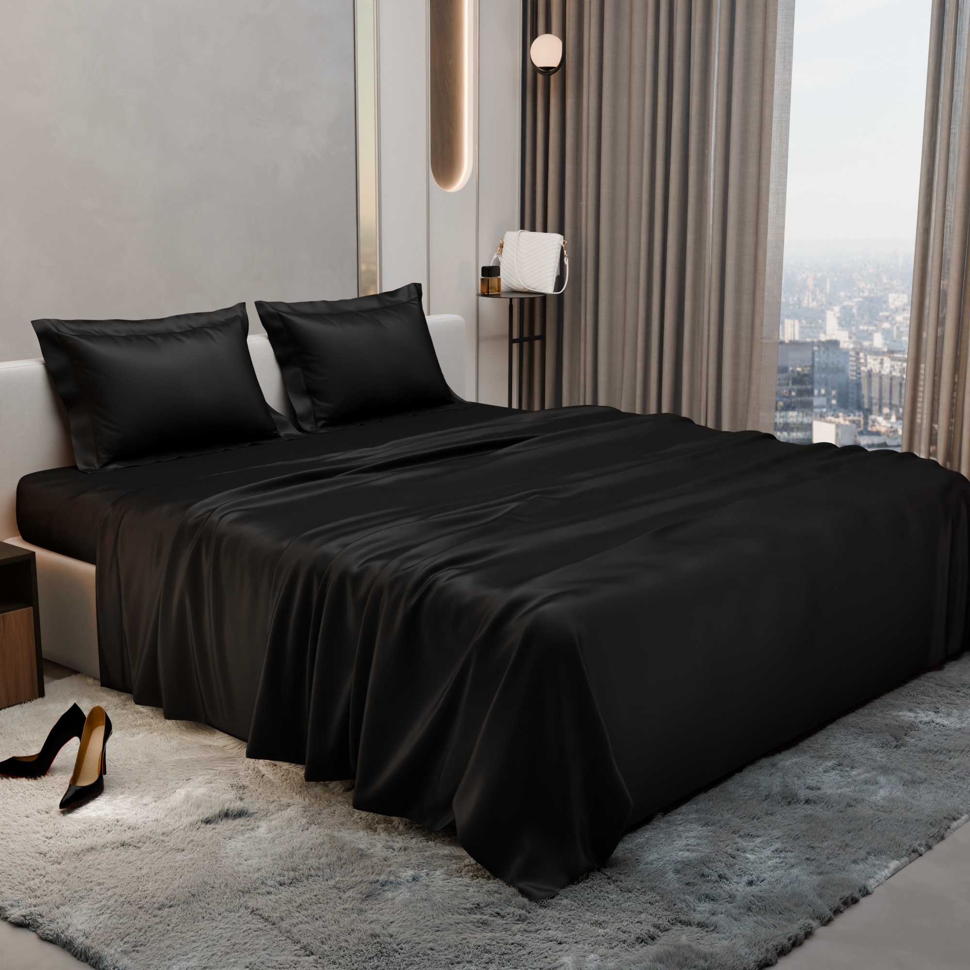 Stoa Paris Double Bedsheet with 2 Pillow Covers sheet with Midnight Black - Stoa Paris