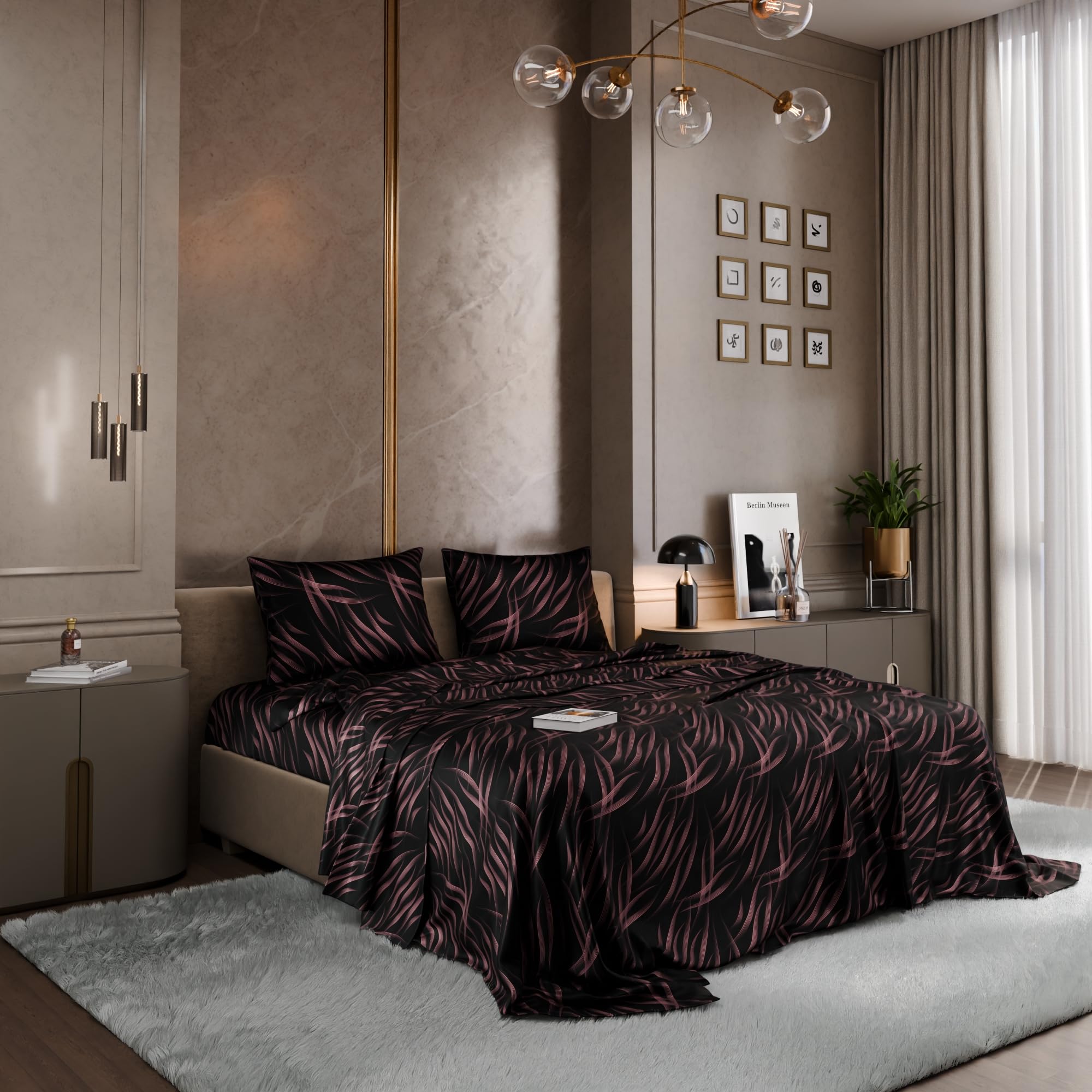 Stoa Paris Noir Rouge Satin Bedsheet for Super King Size Bed  Satin Noir Collection - Stoa Paris