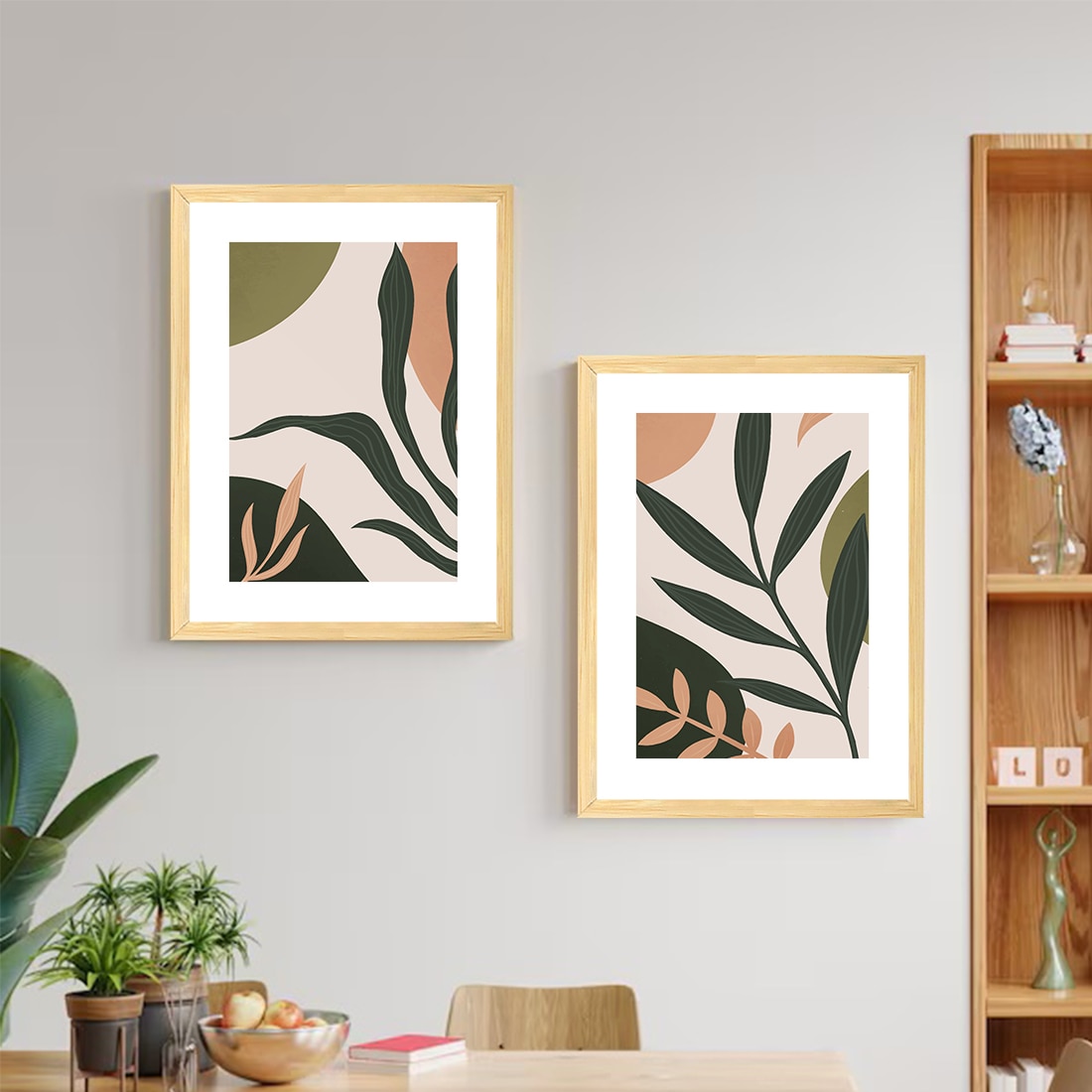 Boho Leaf Flower Set of 2 Framed Posters Wall Art 45x60 cm - Art Street