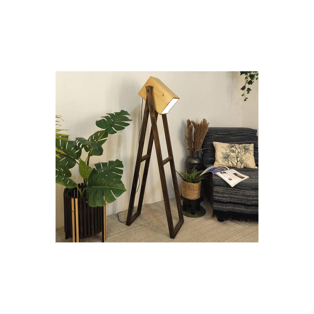 Focal Beige Solid Wood Floor Lamp with Beige Solid Wood Base