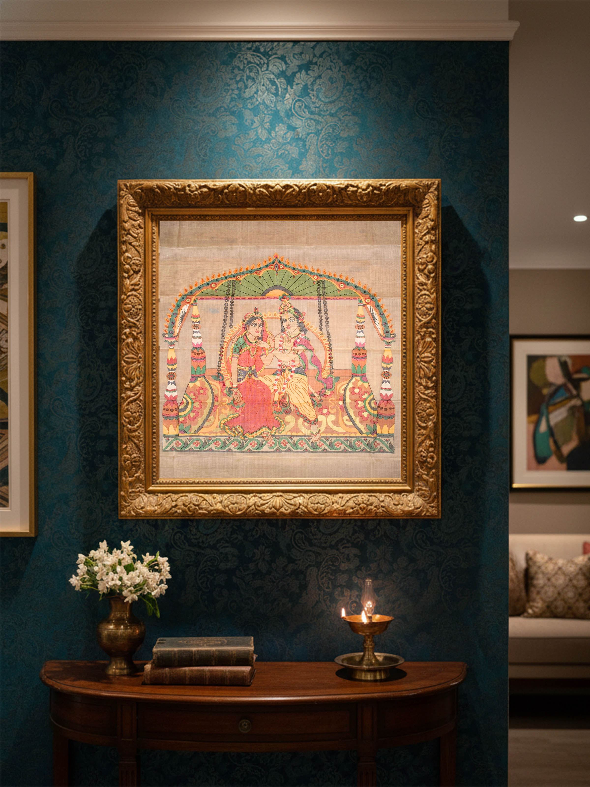 Radha Krishna Jamdani Wall Hanging