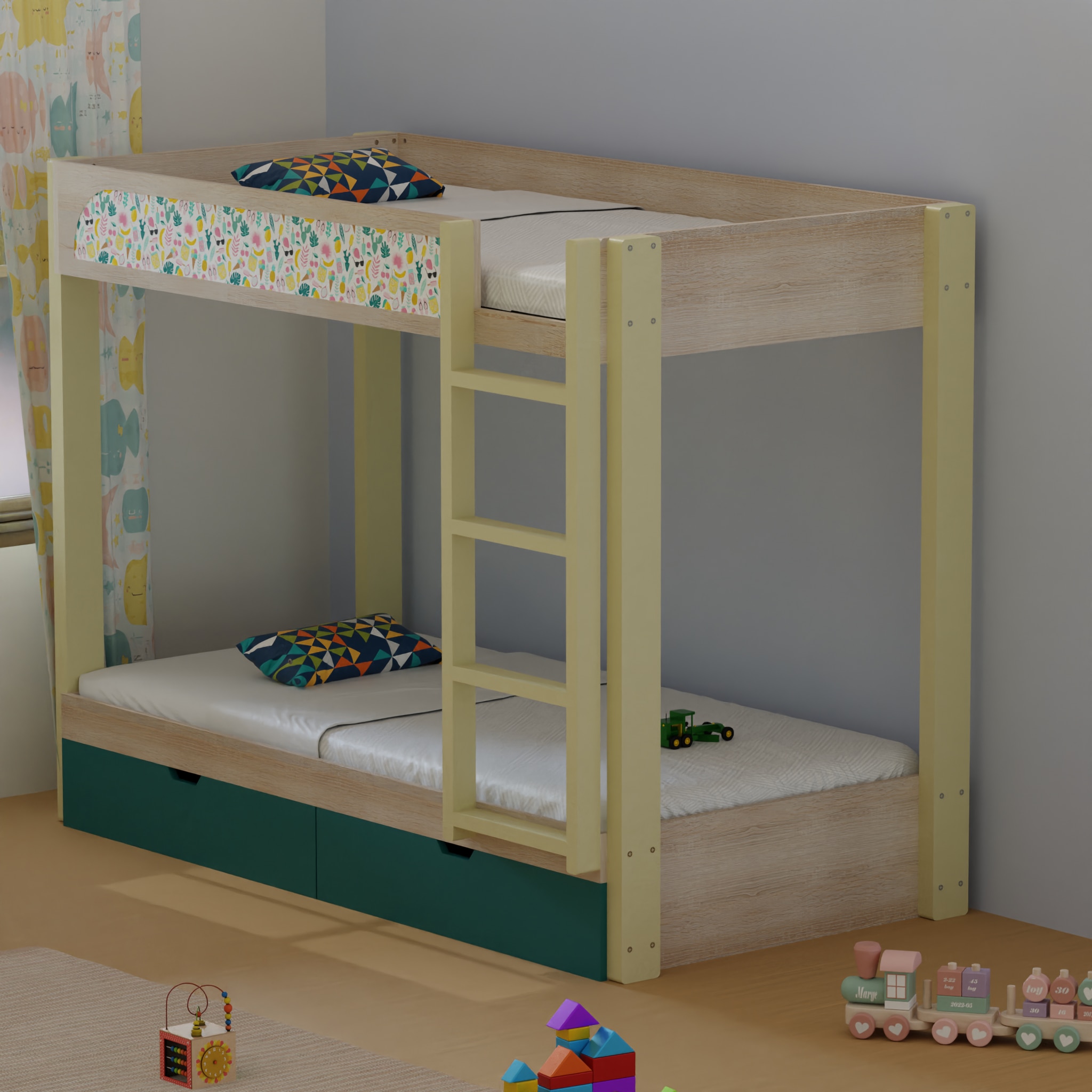 Play Date Single Size Bunk Bed in Tropical Theme