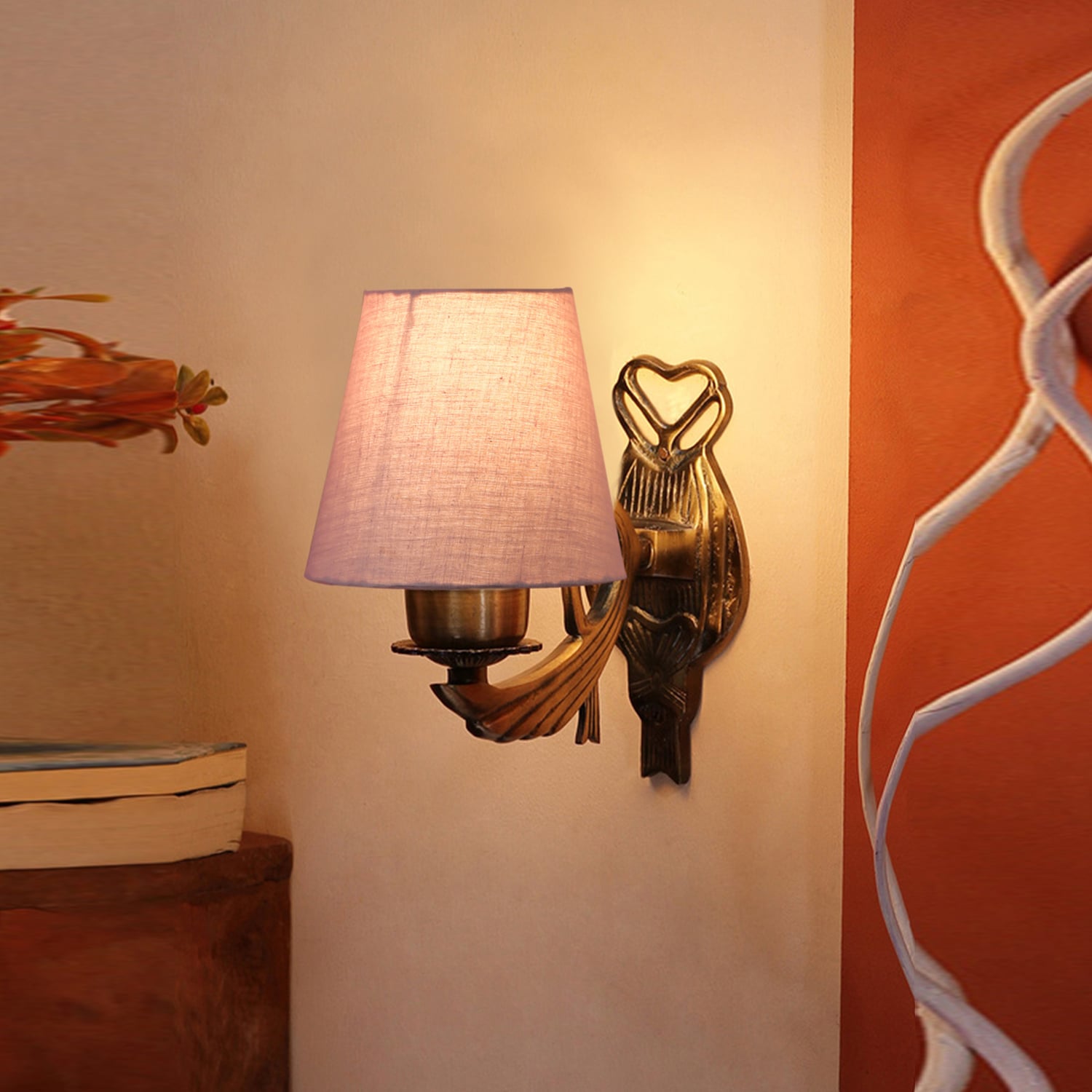Devansh Metal Electric Wall Light in Antique Gold Colour with Grey Shade Count of 1 Light - Devansh