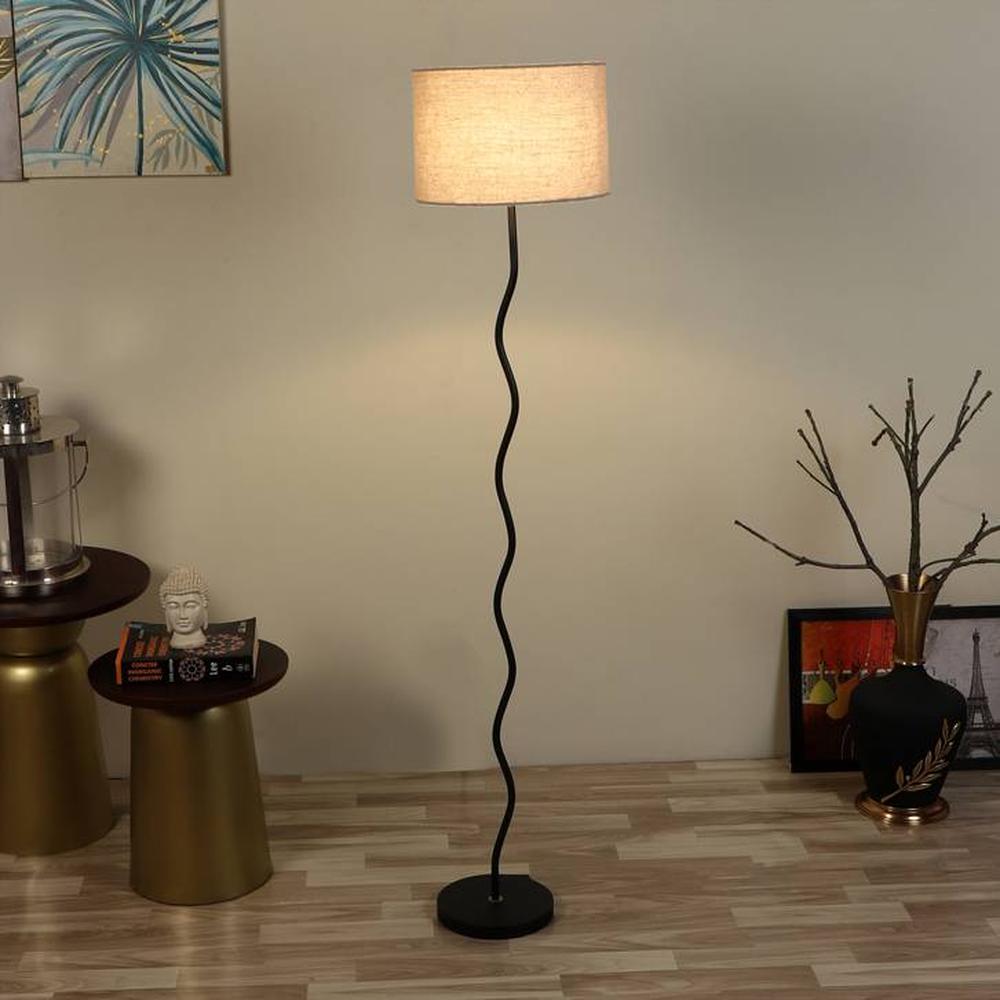 West Grey Jute Floor Lamp with Solid Wood