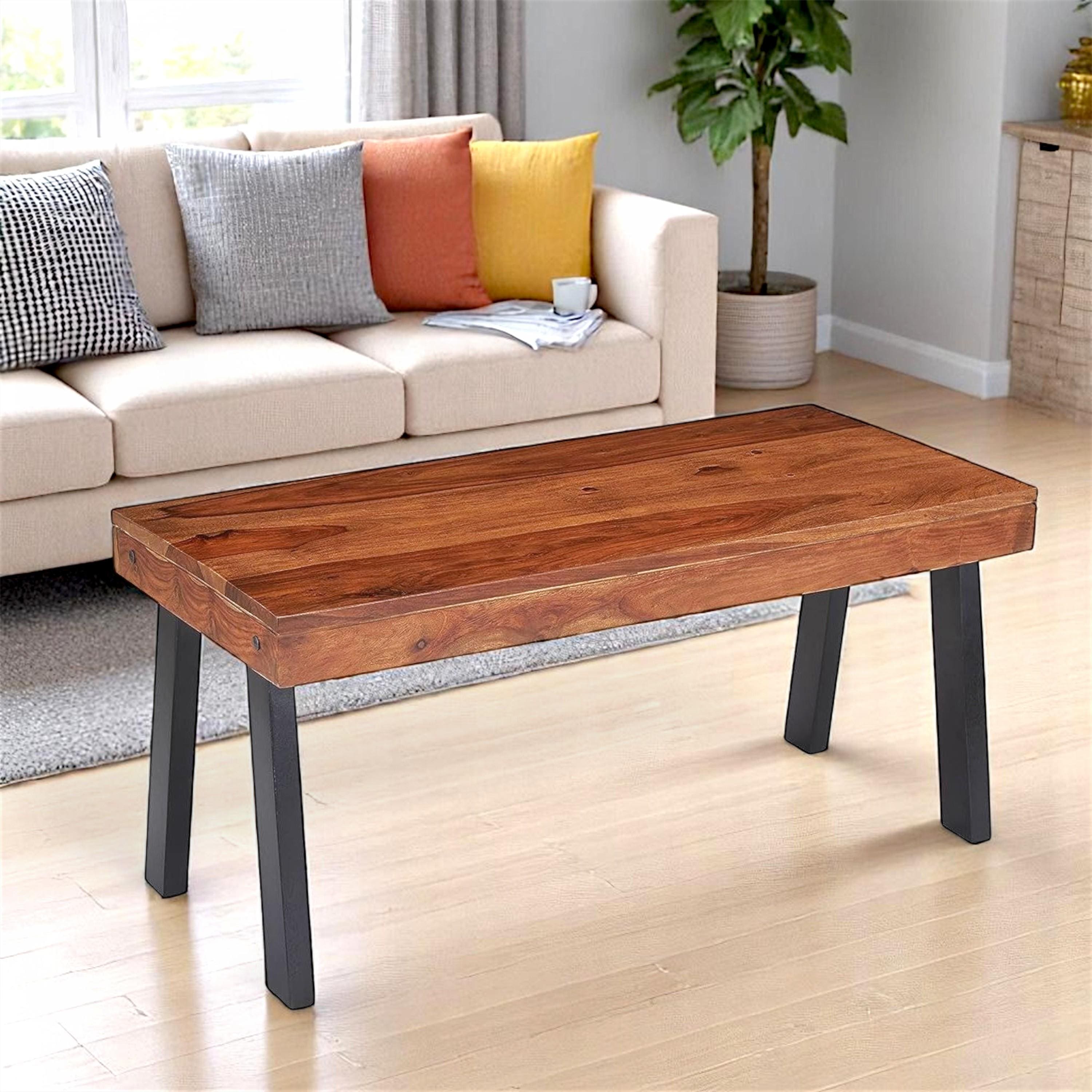 Mayfield Sheesham Wood Contemporary Rectangle Coffee Table In Natural Teak Finish