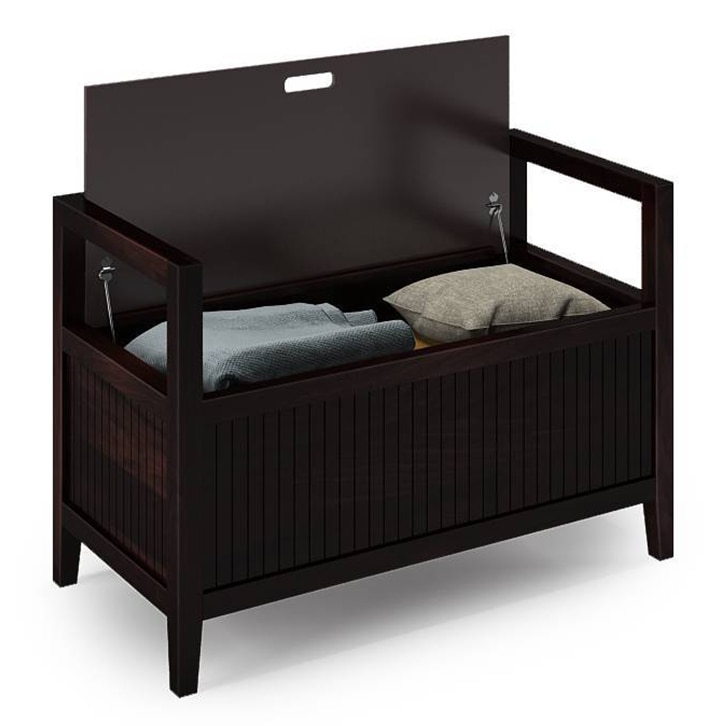 Rhodes Solid Wood Bench in Mango Mahogany Finish with Mint Ikat Fabric Colour