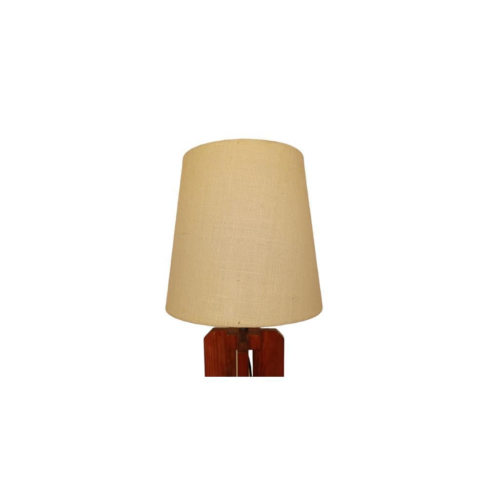 Stella Brown Wooden Table Lamp with White Fabric Lampshade