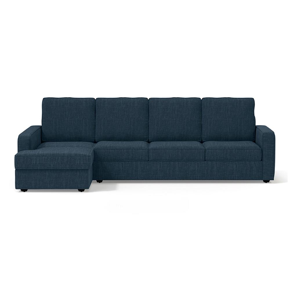 Apollo Compact Sofa (Colour : Indigo Blue, Cushion : Hard, Back Type : High Back, Seating Capacity : Left Aligned 3 Seater + Left Aligned Chaise) - Urban Ladder