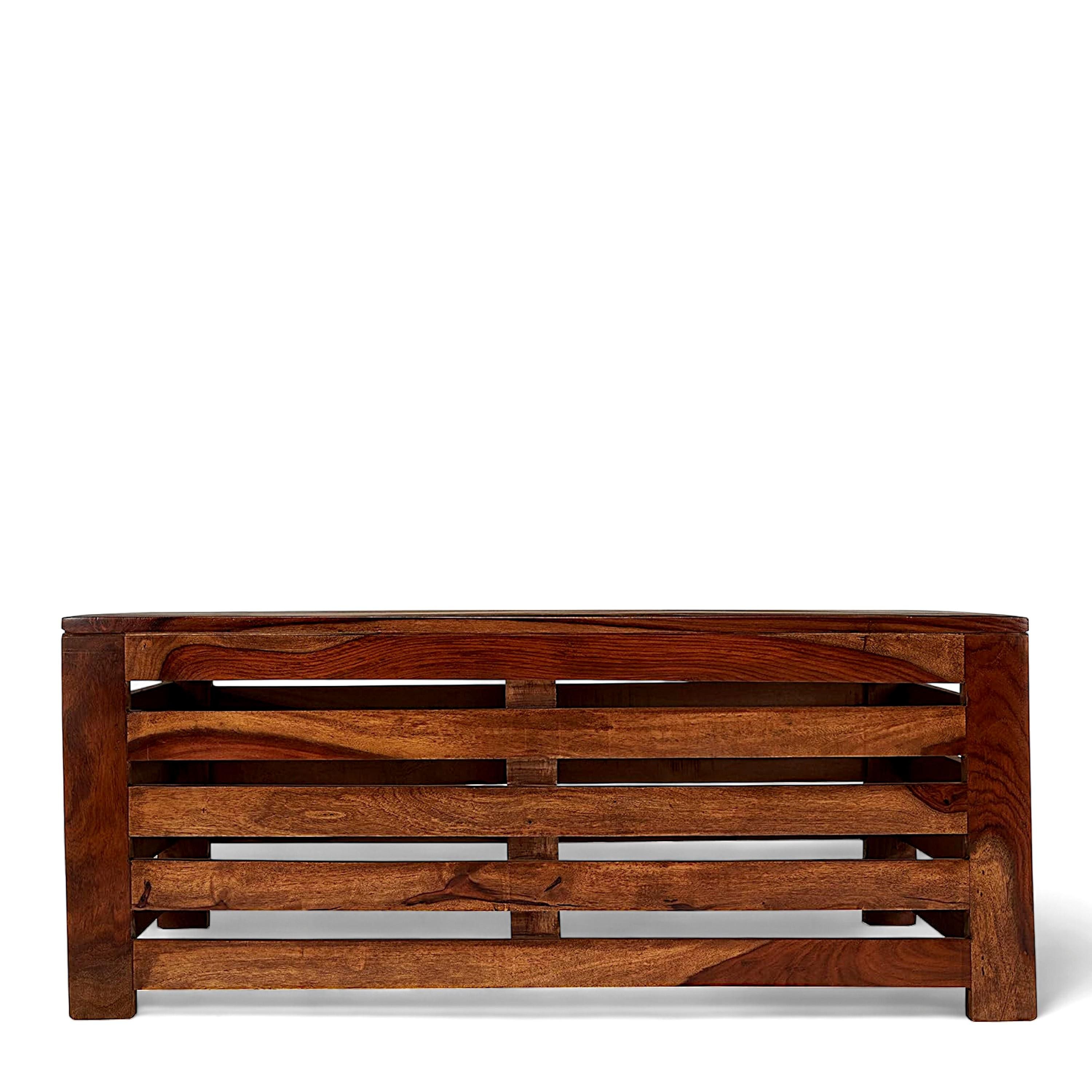 Erickson Sheesham Wood Contemporary Rectangle Coffee Table In Natural Teak Finish