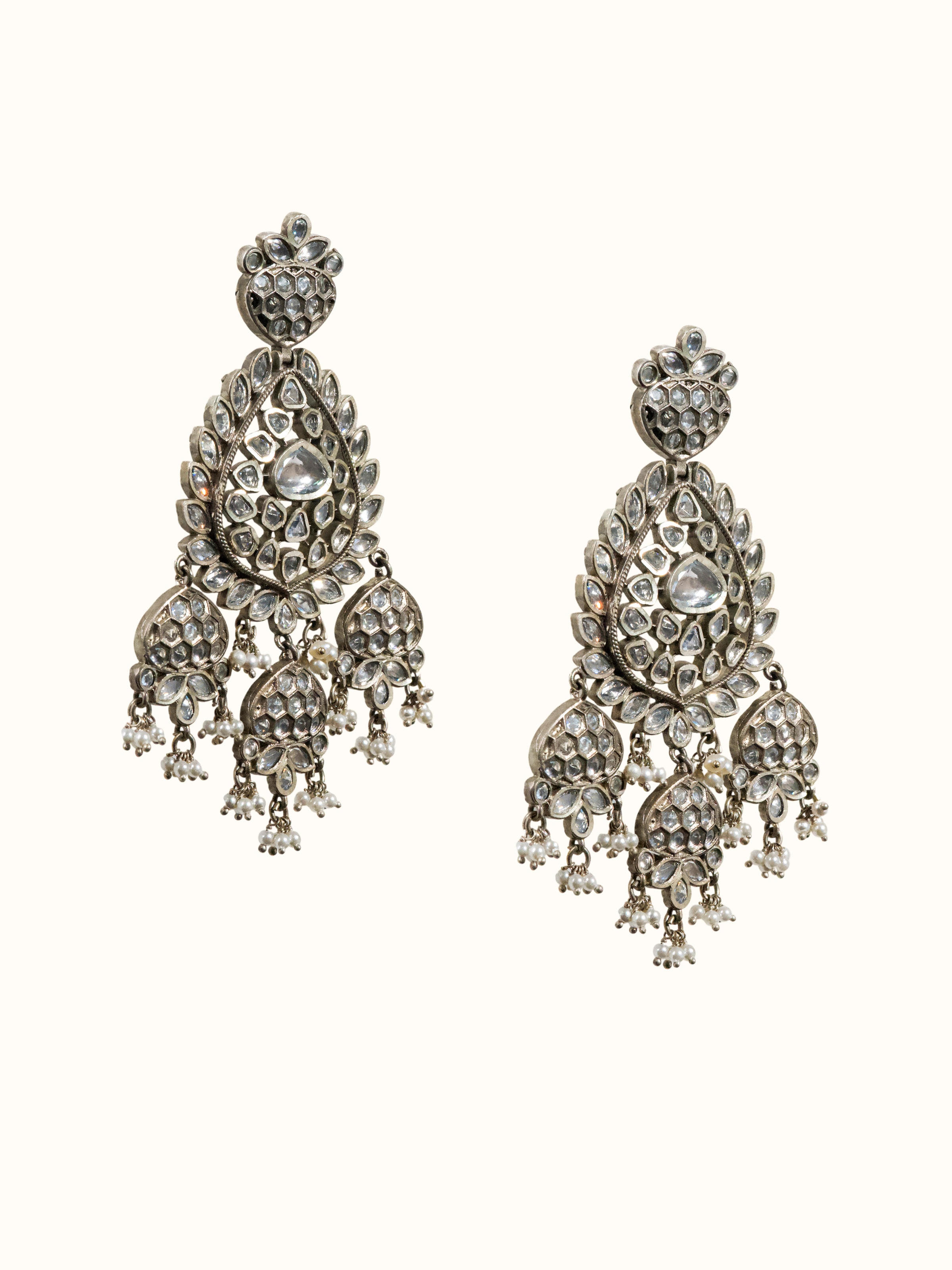 Dank Polki Silver Drop Earrings