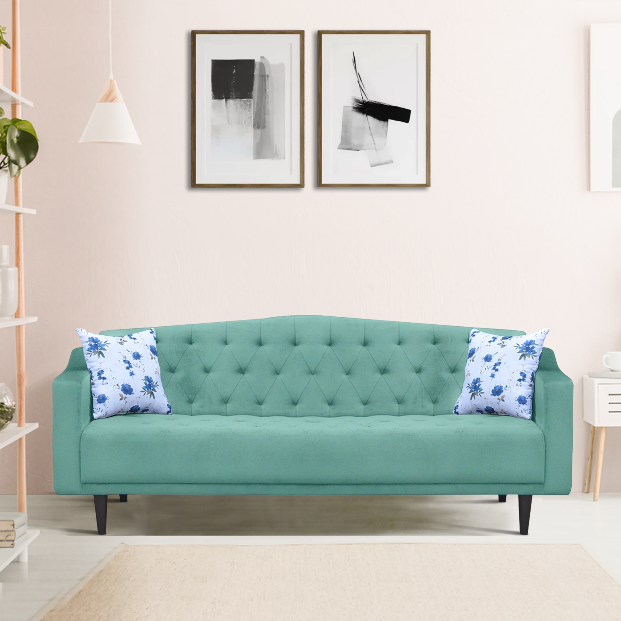 Pacific 3 Seater Sofa Cum Bed In Sea Green Colour - Arra