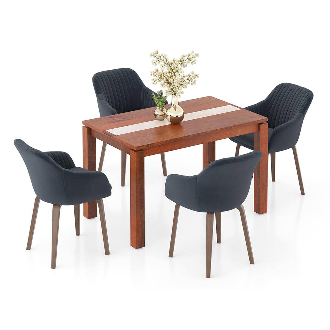 Atlas Crest Solid Wood 4 Seater Dining Table With Rochelle Lounge Chairs