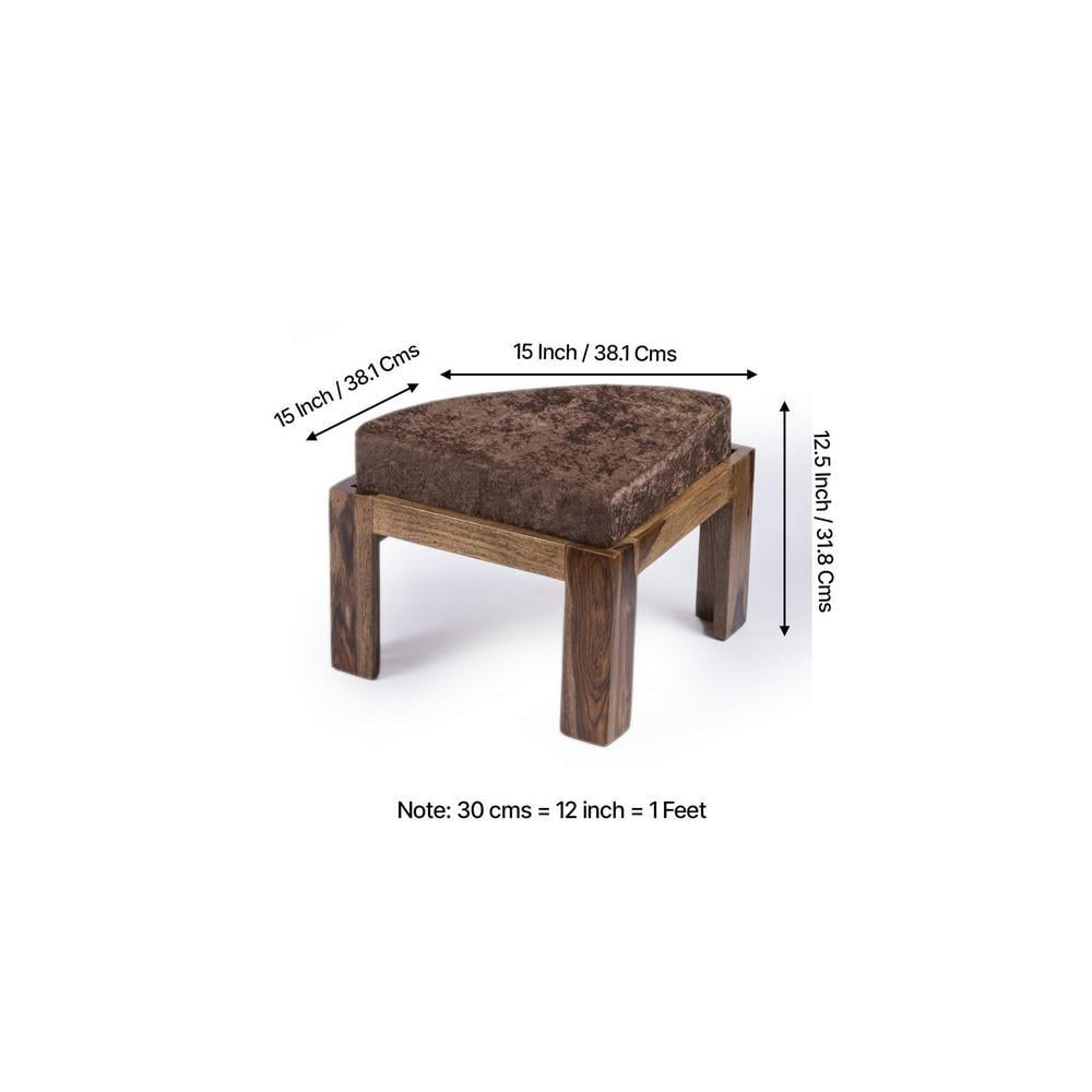 Nashville Sheesham Wood 4 Seater Coffee Table Set In Teak Finish Brown Sparkle Velvet Cushion