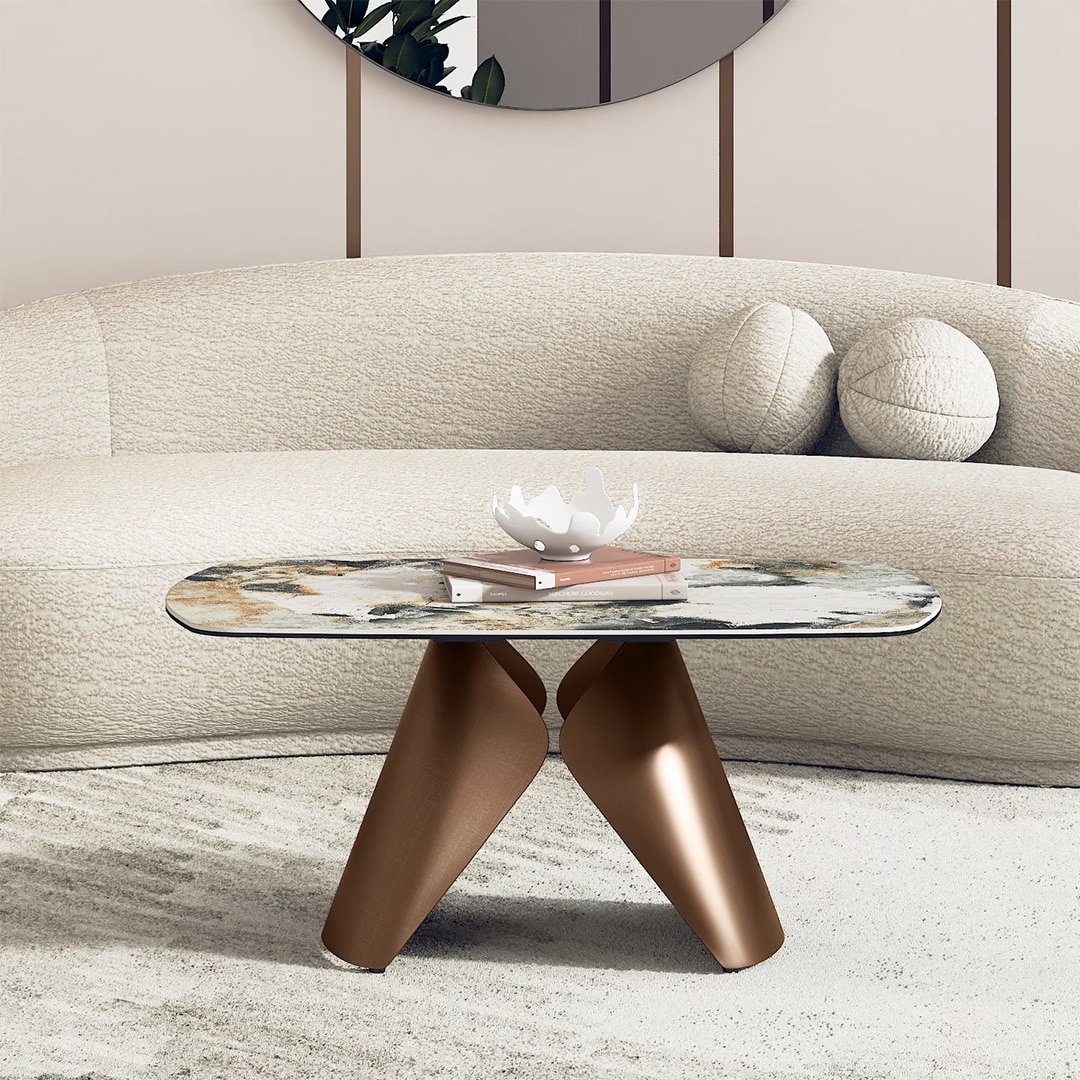 Aeris Oval Metal Coffee Table in Saturn Spanish Ceramic Finish