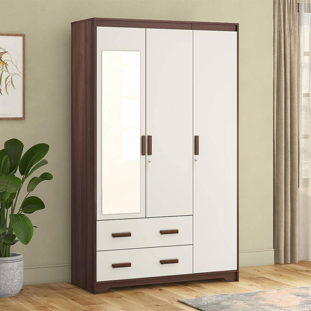 Miller 3 Door 2 Drawers Wardrobe With Mirror and Lock in Two Tone Finish