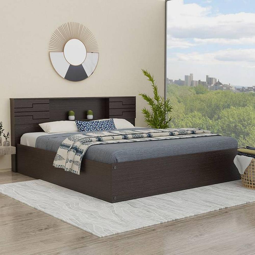 Machai Solid Wood King Size Drawer Storage Bed In Melamine Finish