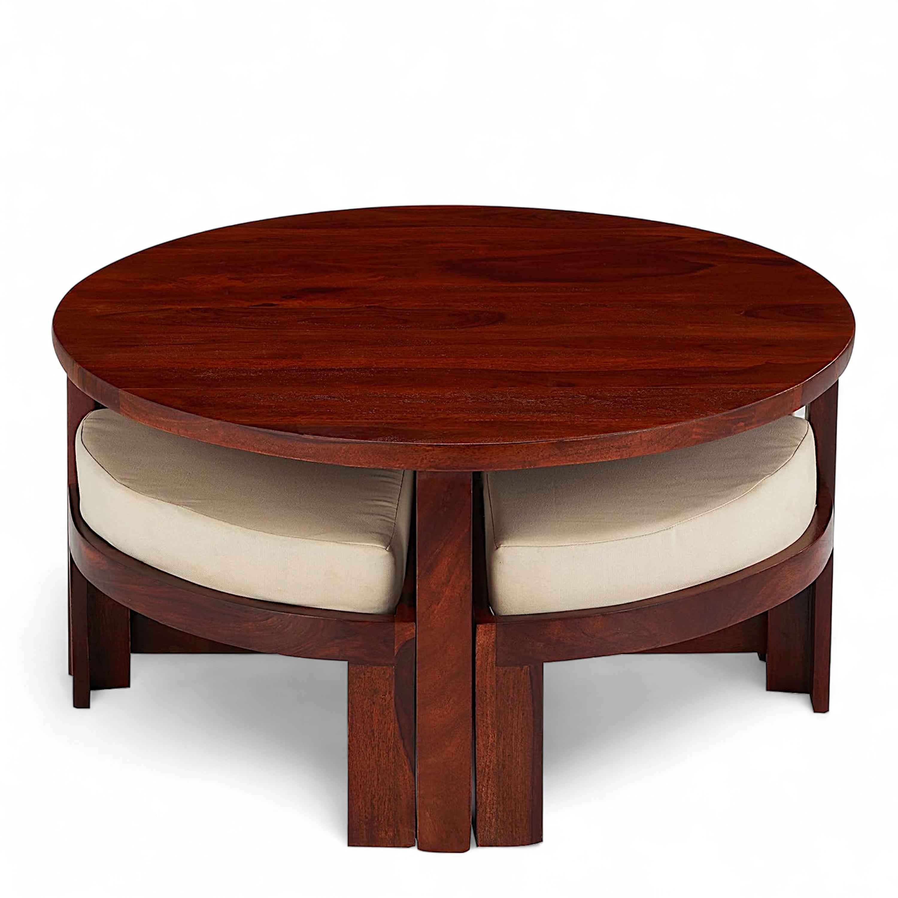 Nashville Sheesham Wood Accent Coffee Table Set With 4 Stools In Honey Finish