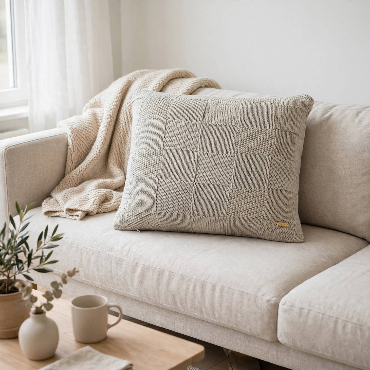 Nora Oatmeal Decorative Cushion Cover 16 x 16 Inches
