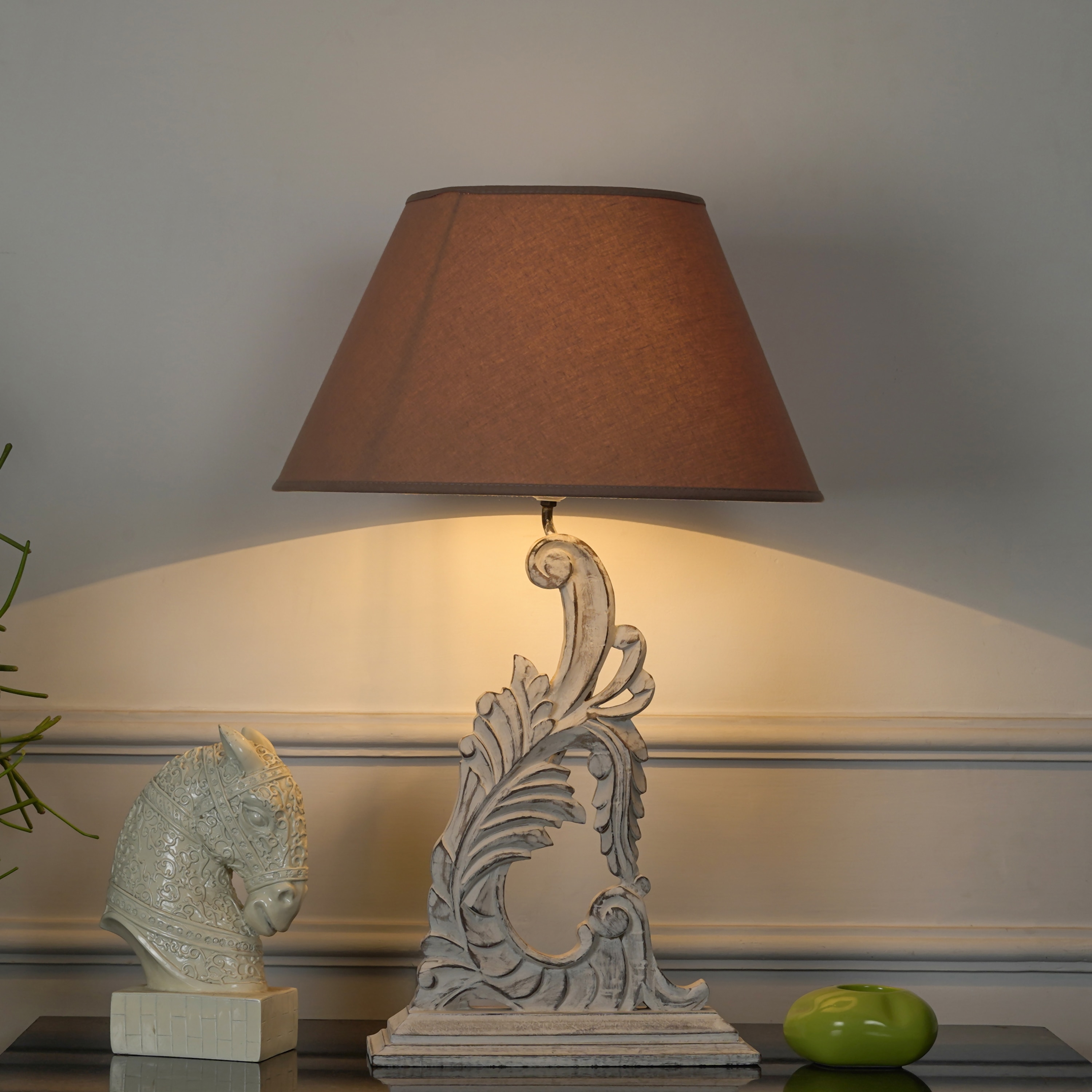 Sabre Distress White Wood Table Lamp With White Shade - Kapoor Lamp Shades