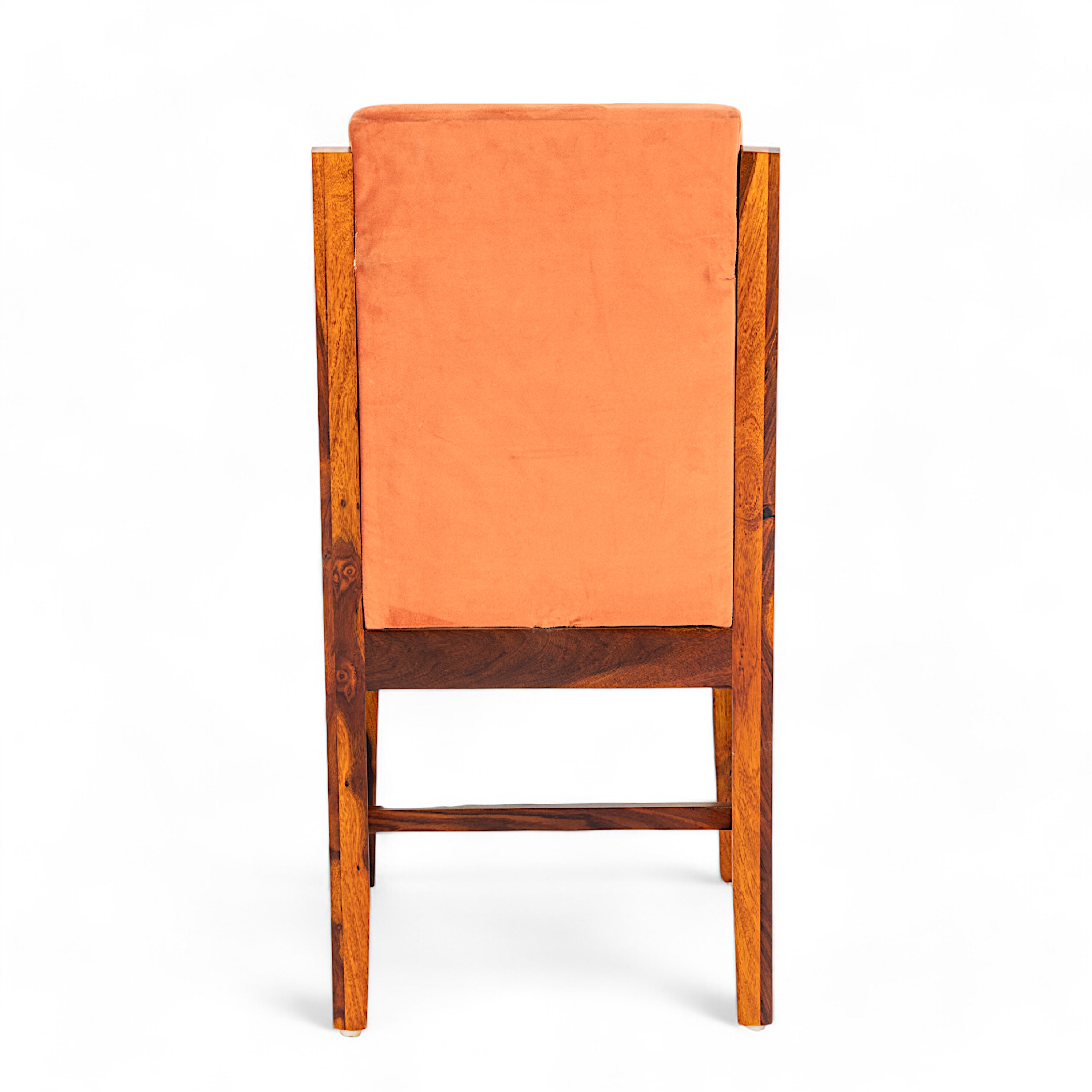 Rosslyn wood Set of 2 Dining Chairs in Pumpkin Orange Velvet Upholstery with PINE FINISH