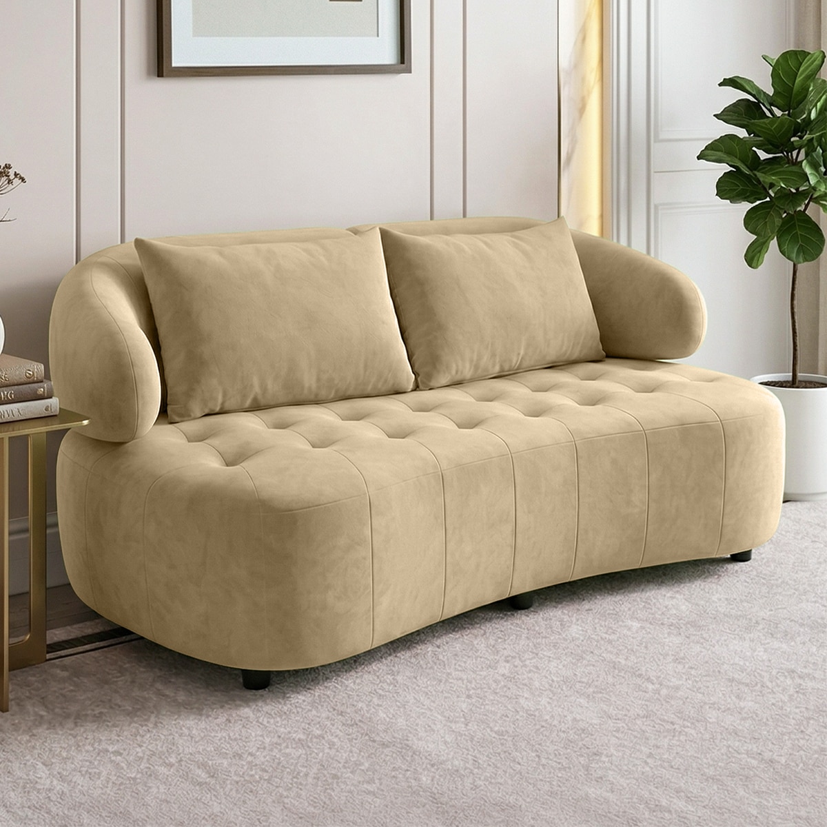 Henry Velvet 2 Seater Sofa Beige Color - Home Lifestylez
