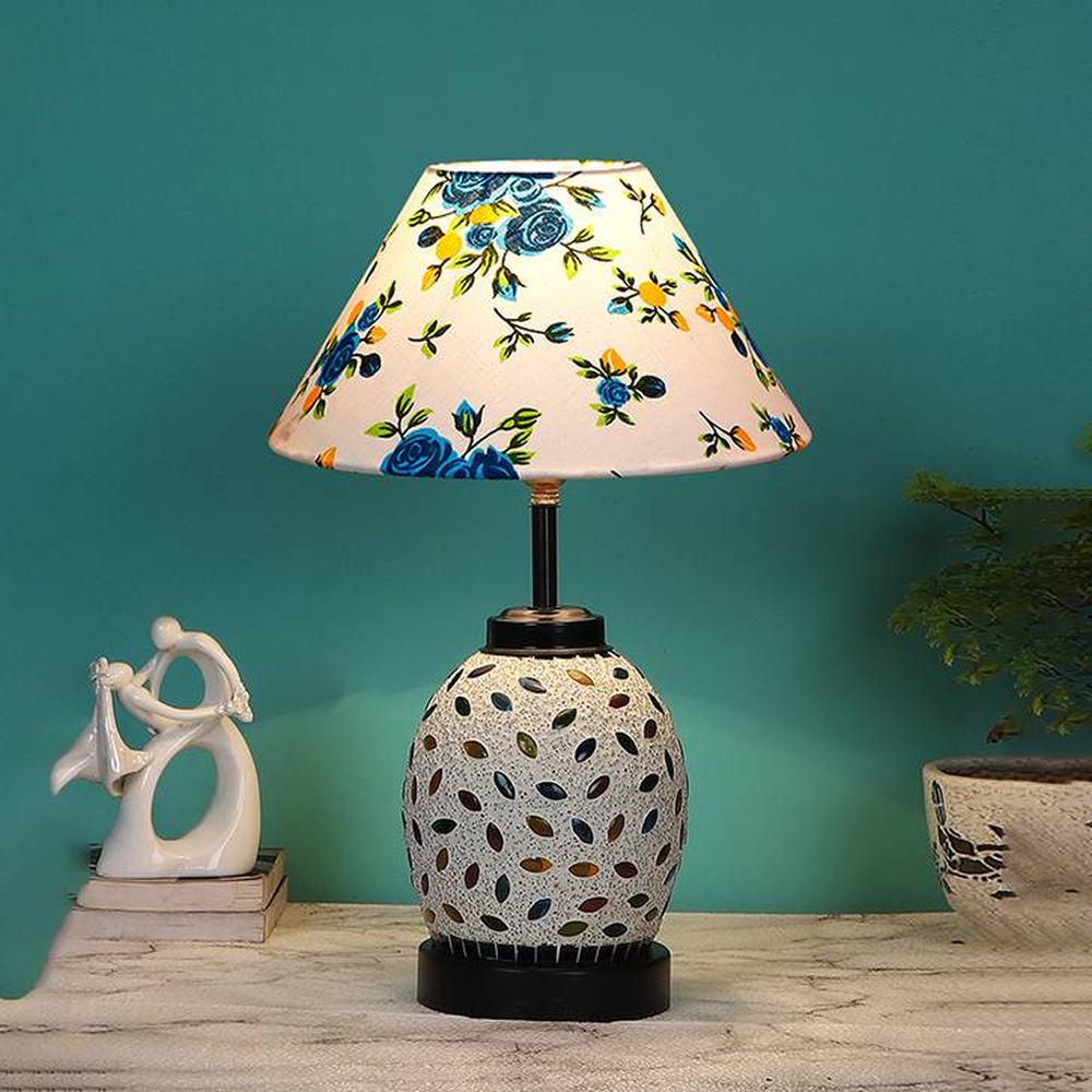 Amanda Multicolor cotton Glass Table lamp with Iron Base