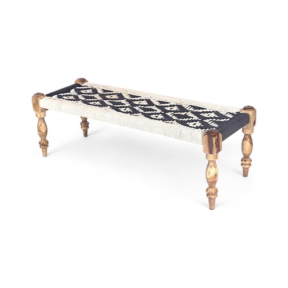 Hamilton Solid Wood Maachi Bench In Black & White Canning