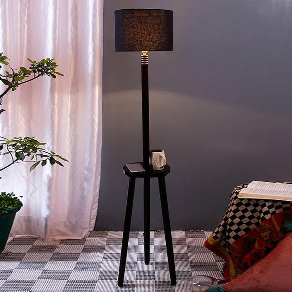 Fiona Black Cotton Shade Floor Lamp - Devansh