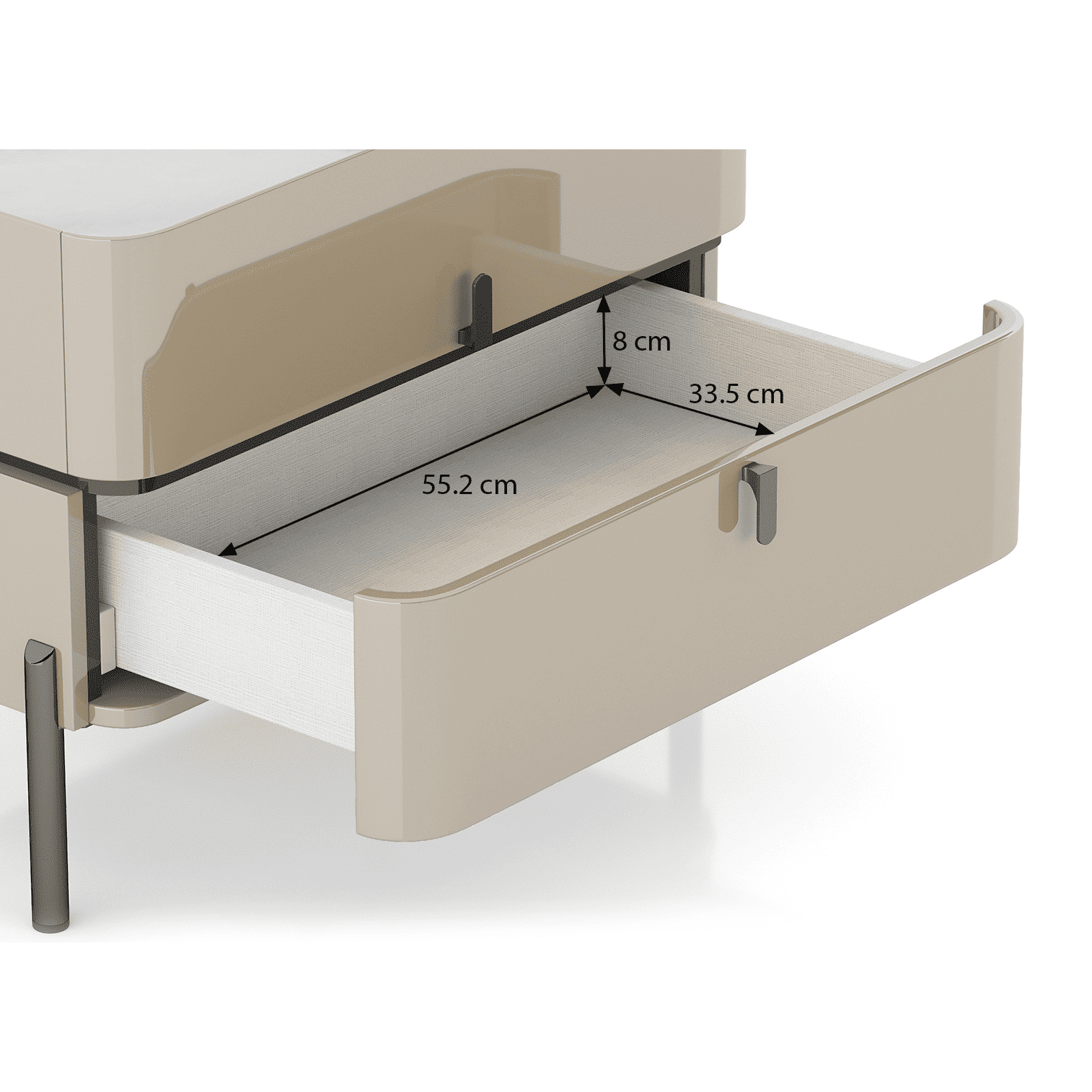 Naomi Bedside Table in High Gloss Beige Finish