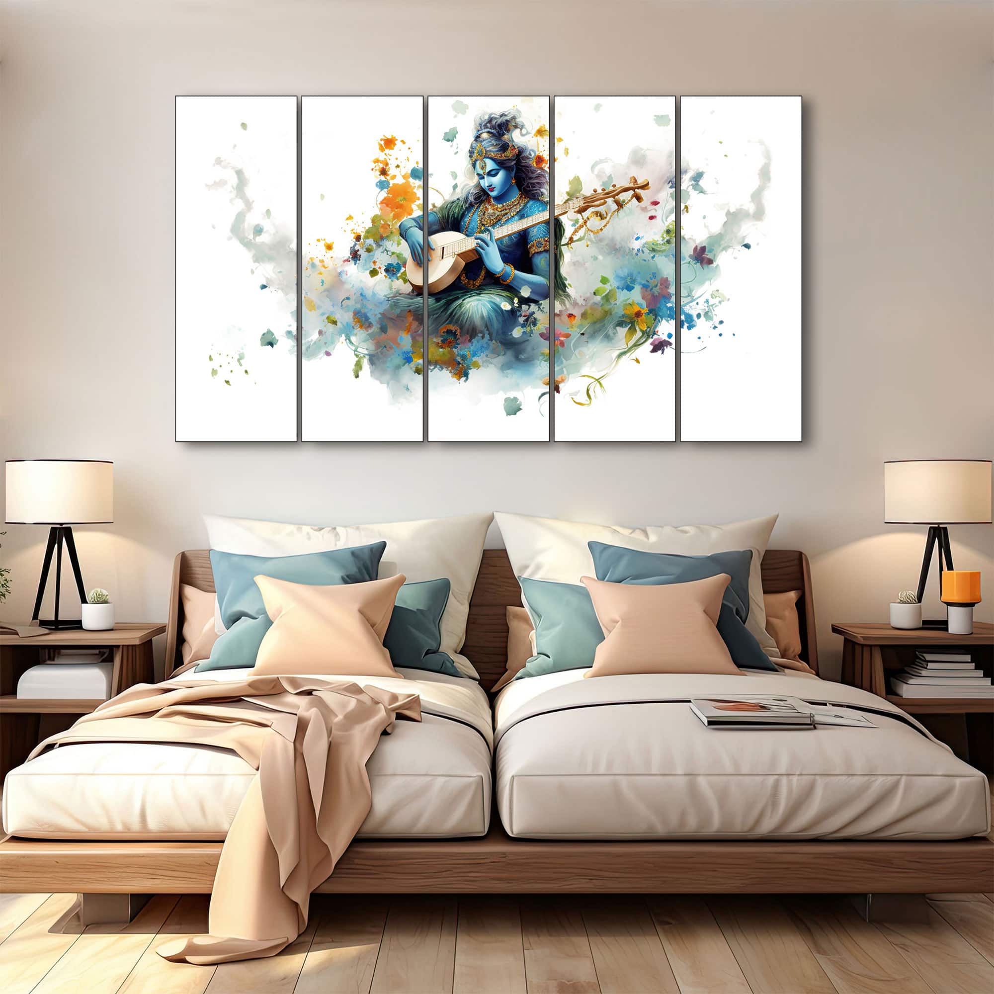 The Castle Decor Krishna Ji Wall Painting Wooden Framed 27x48 Inch (Style 8) - The Castle Decor