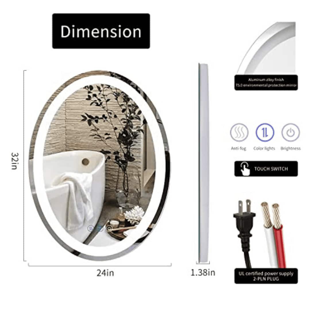 Oval Shape Lighted LED Mirror Modern  Vanity Mirror