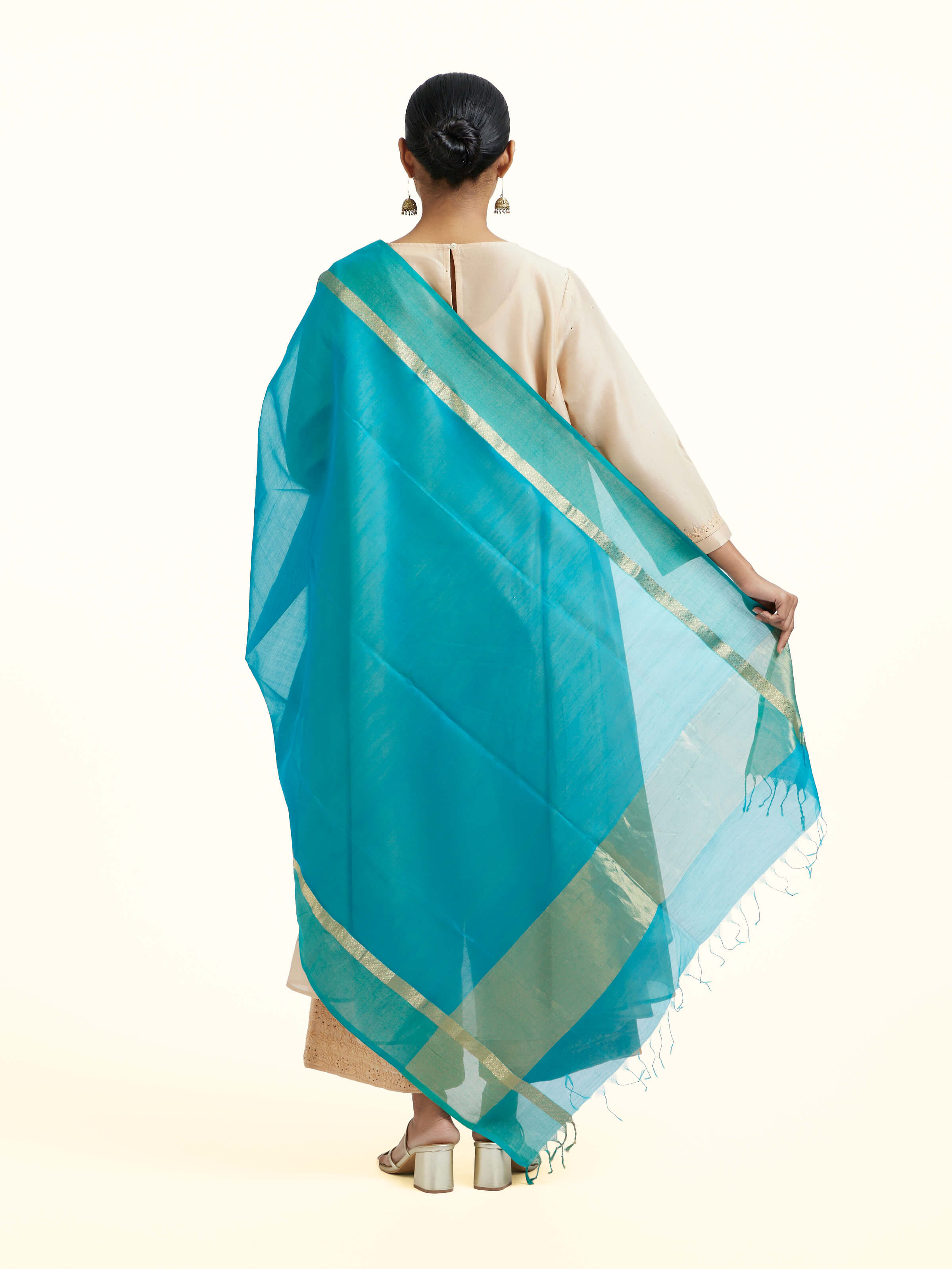 Blue Cotton Silk Maheshwari Zari Border Dupatta