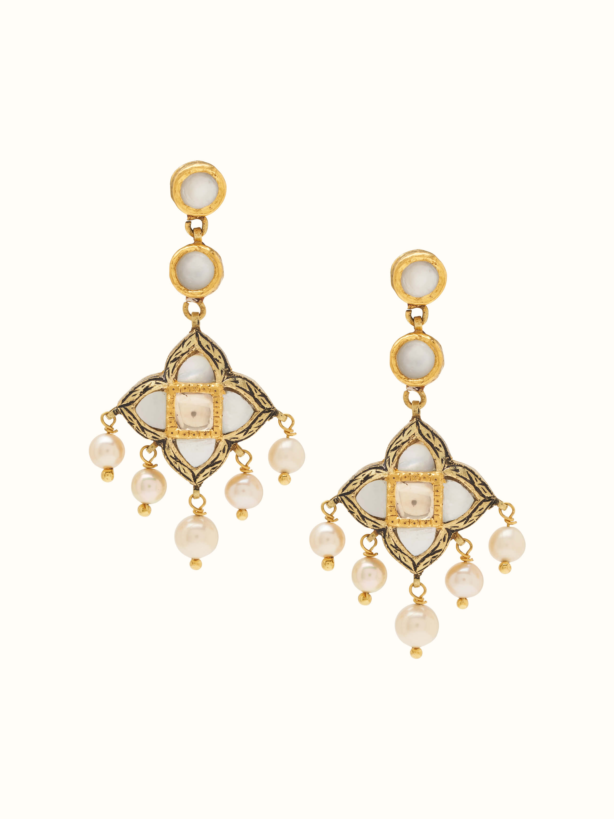 Front view of Partash 18 Karat Gold Drop Earrings featuring elegant gold design.