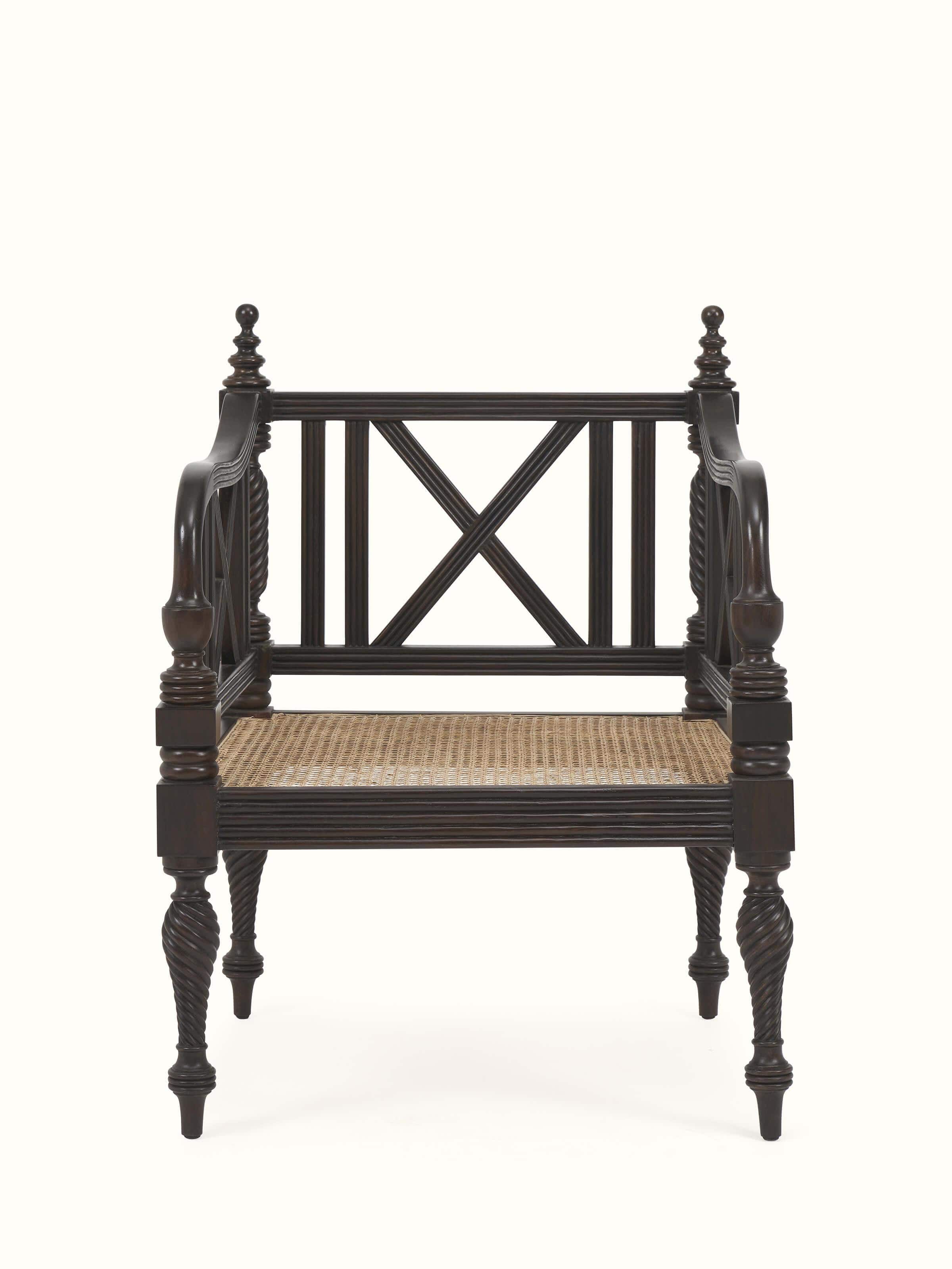 Walnut Finish Mahagony Wood & Cane 1-Seater Sofa