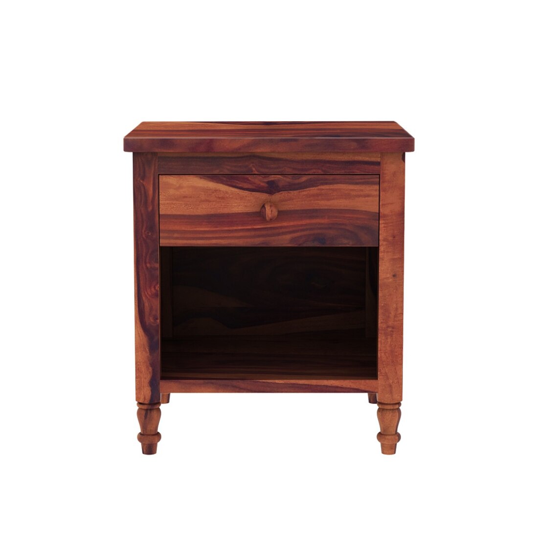 TurningSolid Wood  Bedside Table in Teak Finish