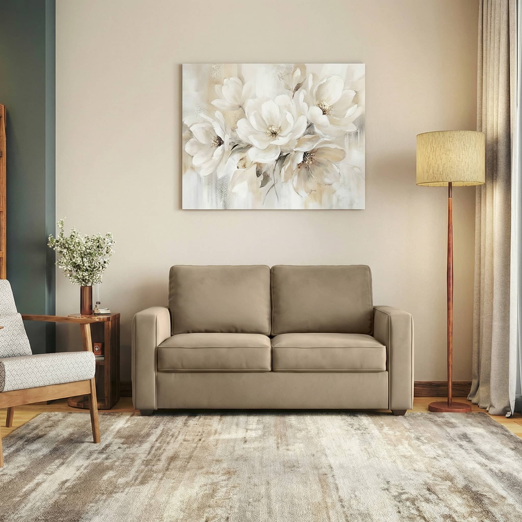 Apollo 2 Seater Fabric Sofa in Fawn Velvet Colour - Urban Ladder