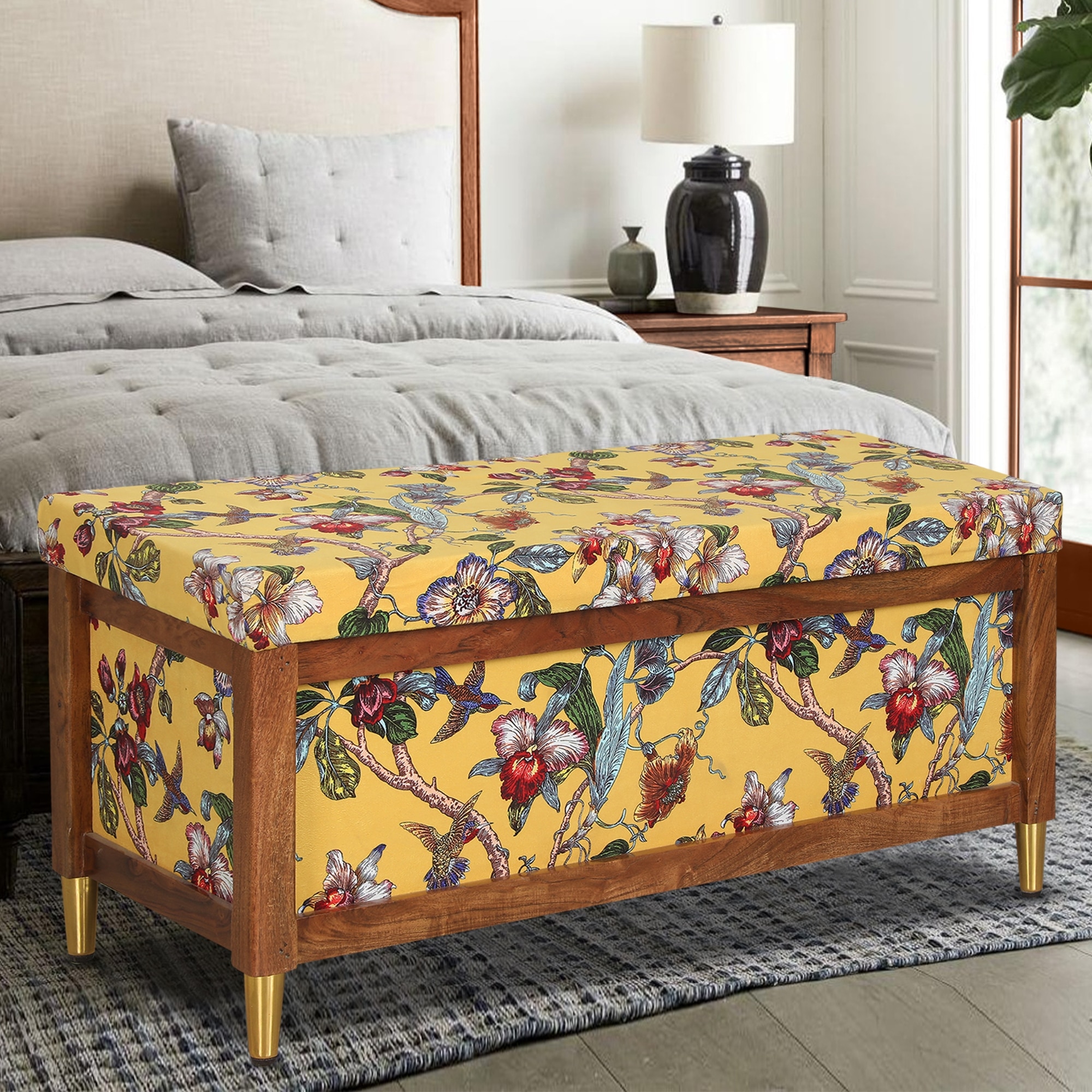 Harper Solid Wood Bench in Provincial Teak Finish - Globally Indian