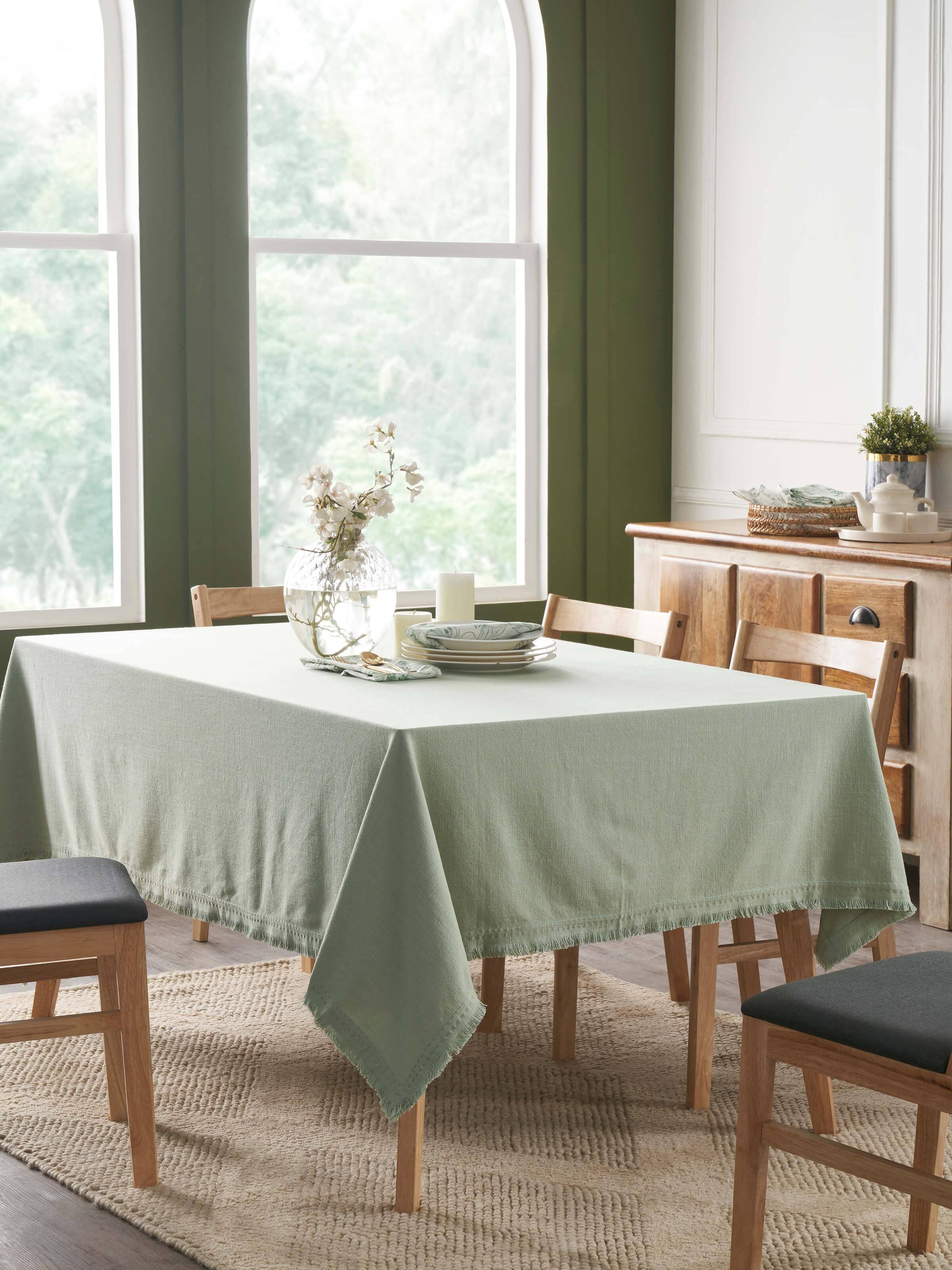 Nityam Light Green Cotton Slub Embroidered Table Cloth