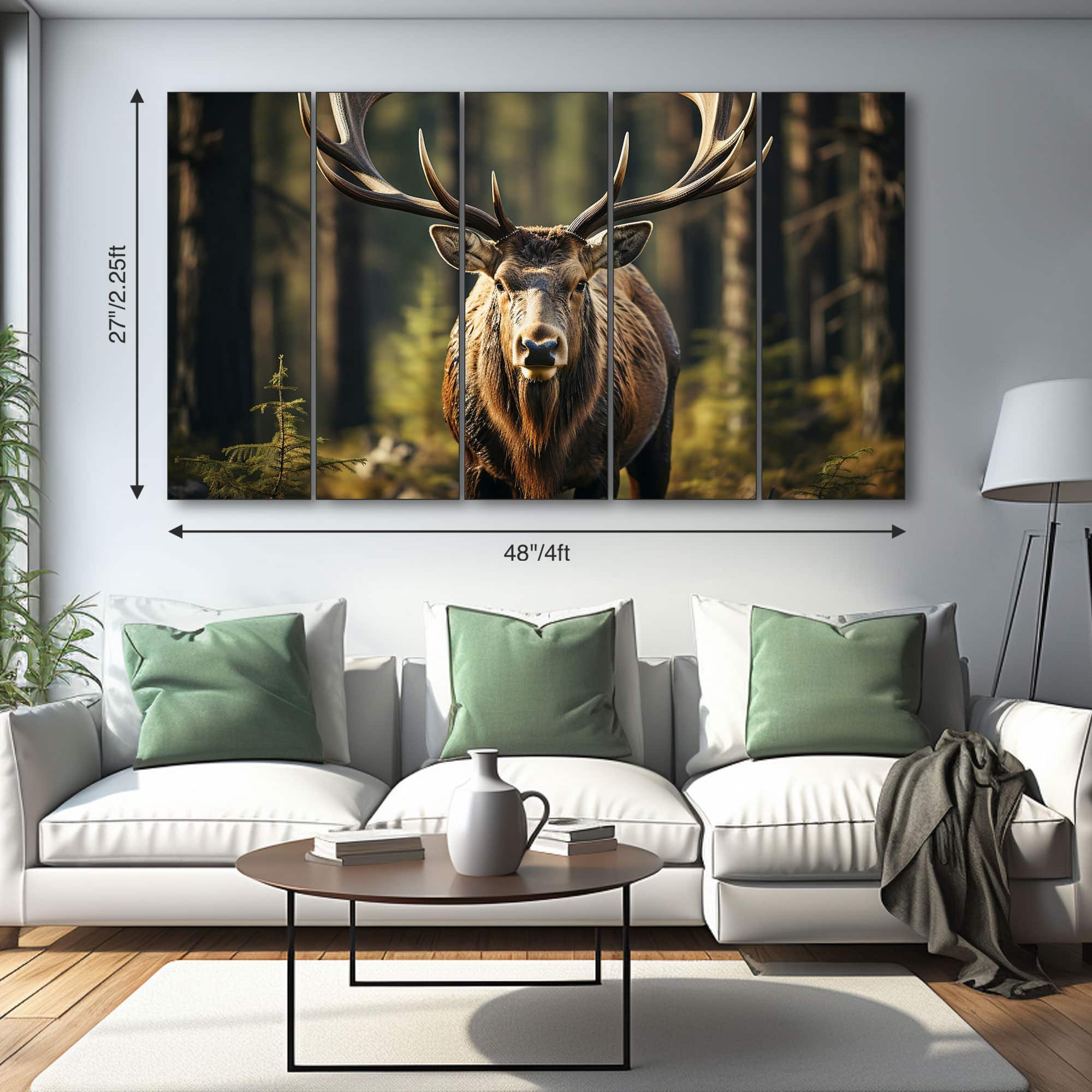 The Castle Decor Majestic Deer 5 Panel Wall Art Wooden Framed 27x48 Inch - The Castle Decor