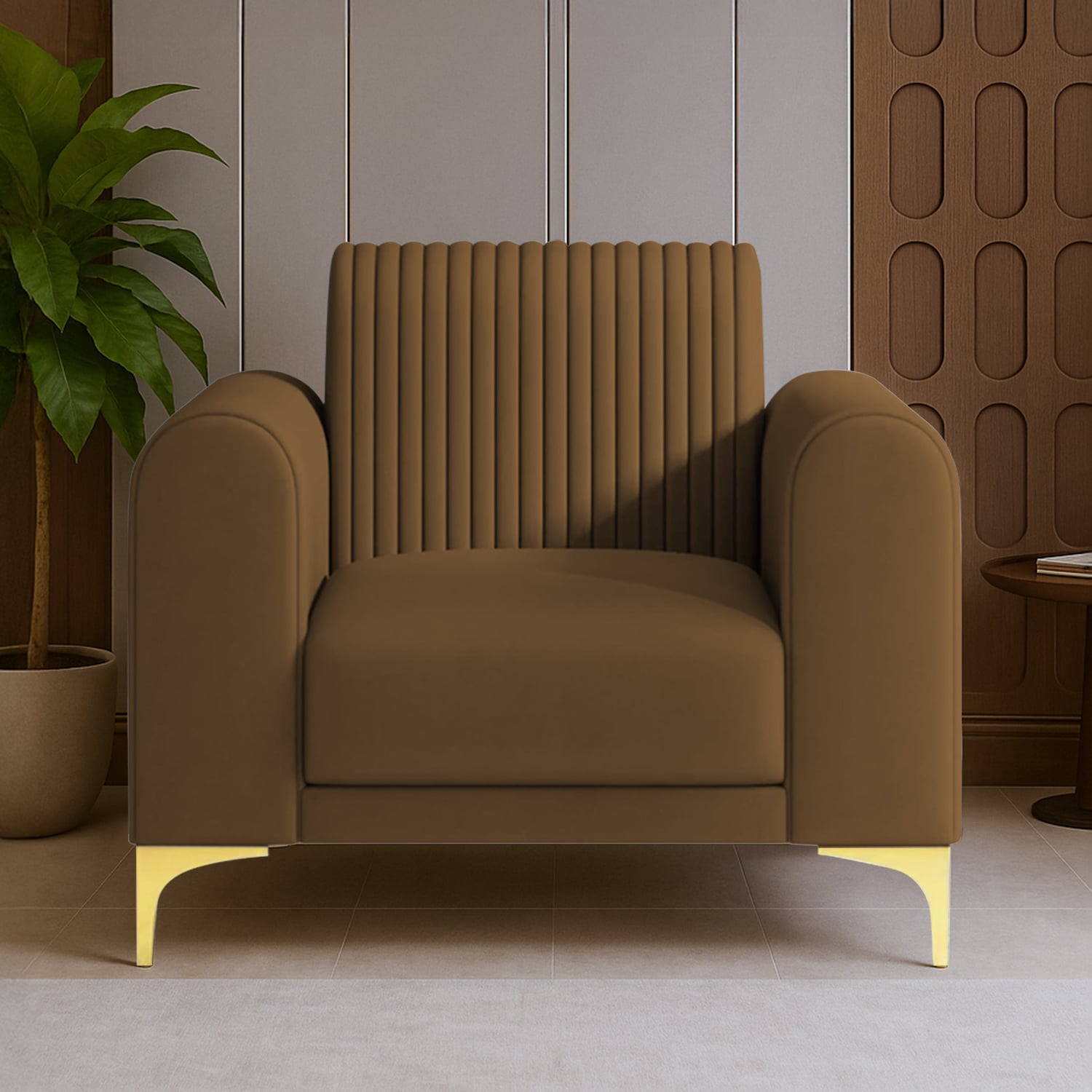 Veniza Velvet 1 Seater Sofa In Brown Colour - Home Lifestylez