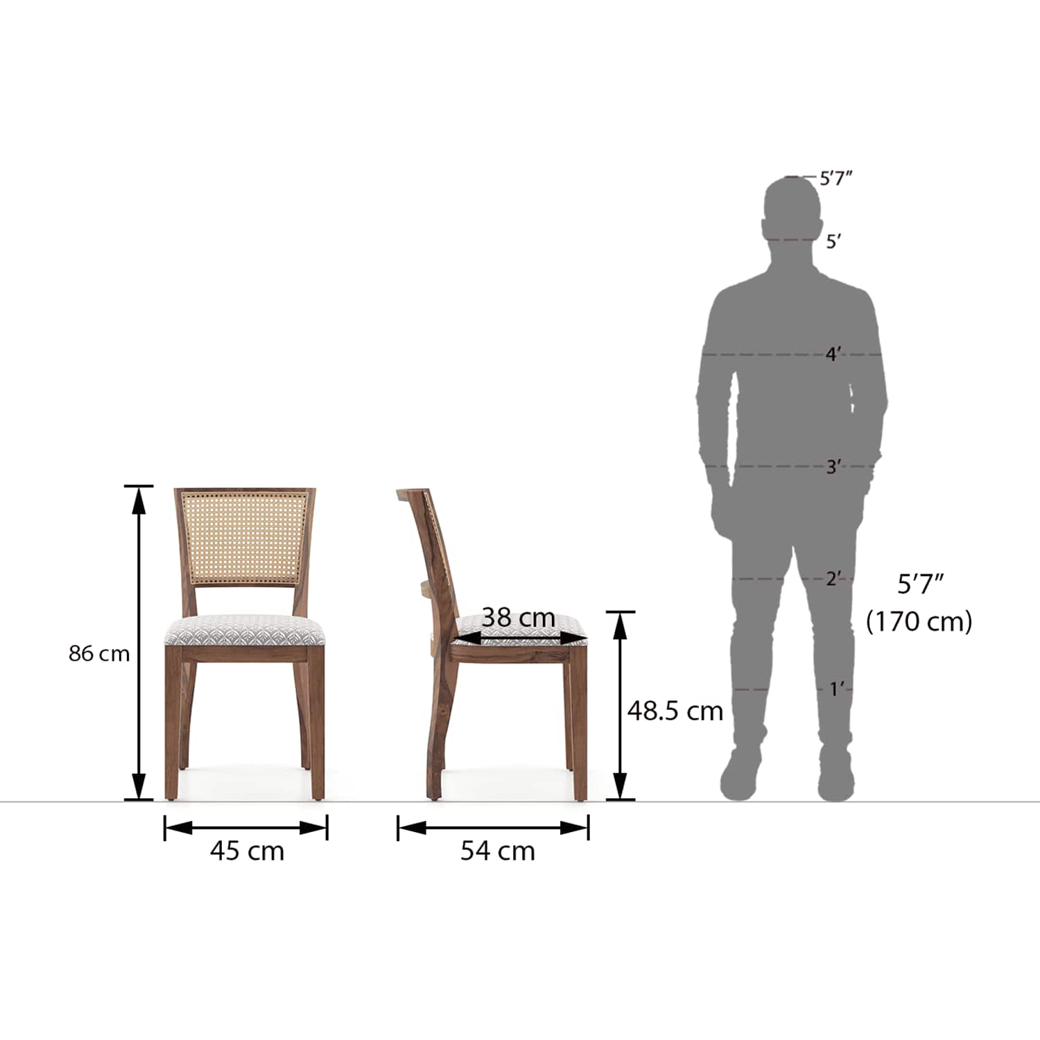 Argiro Solid Wood Dining Chair Set Of 2 In Teak Finish & Grey Colour