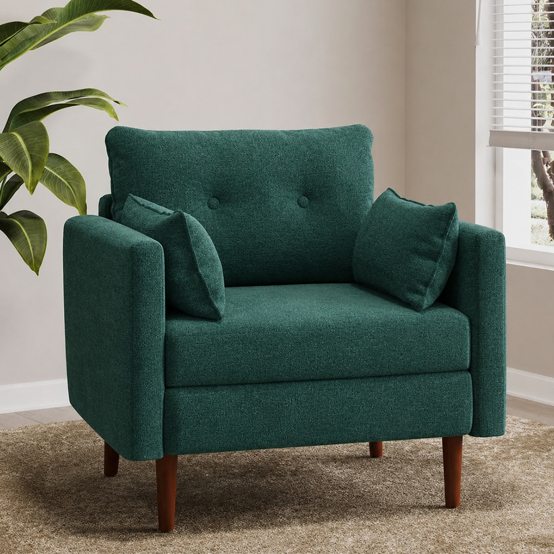 Arihana Boucle Fabric Arm Chair in Green Colour - KURSIWALLAH