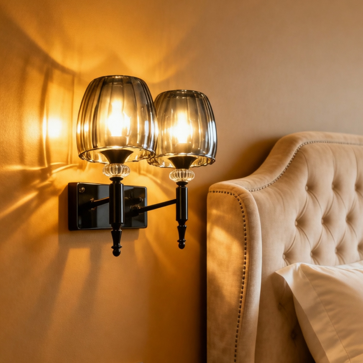 Eliante Modern Wall Lights Mild Steel & Glass Material Glossy Black & Smoky Finish - Eliante