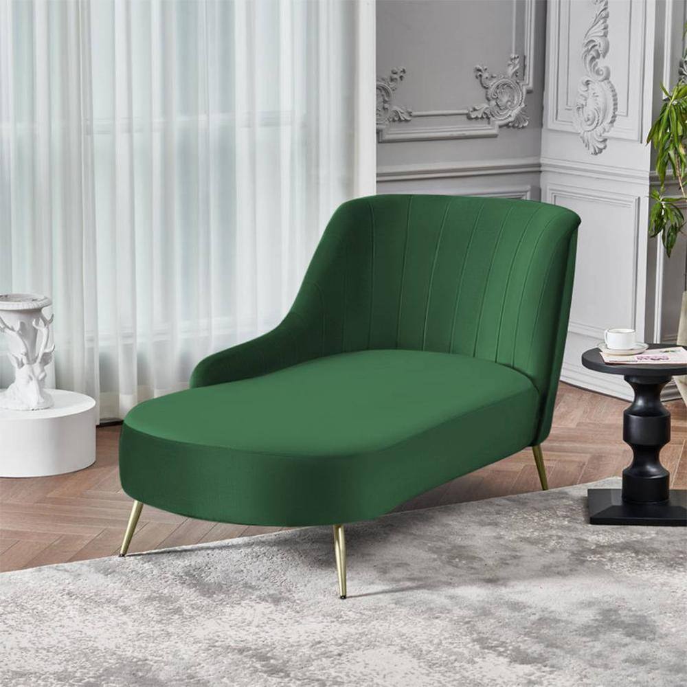 Henz Velvet Chaise Lounger in Green Colour - Home Lifestylez