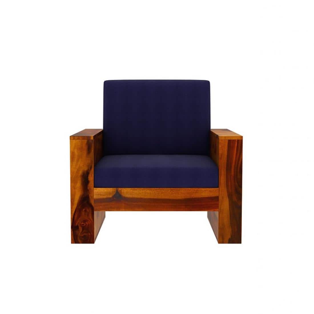 Maruti 1 Seater Wooden Sofa (Blue Colour, Honey Finish)