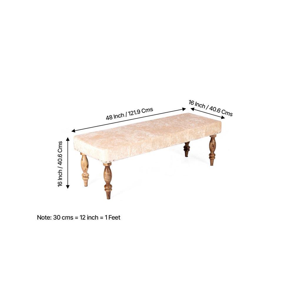 Cairo Soild Wood Bench In Velvet Cream Fabric