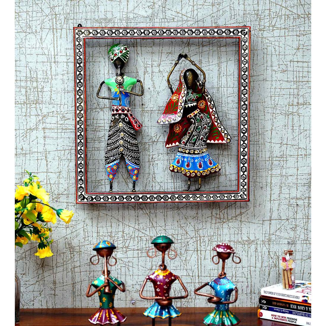 Desert Art Metal Handpainted Dancer Couple Wall Hanging in Black Colour-image-14
