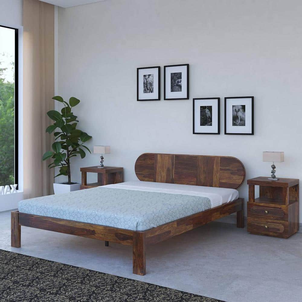 Woodwhiz Solid Wood Queen Size Non Storage Bed In Provincial Teak Finish